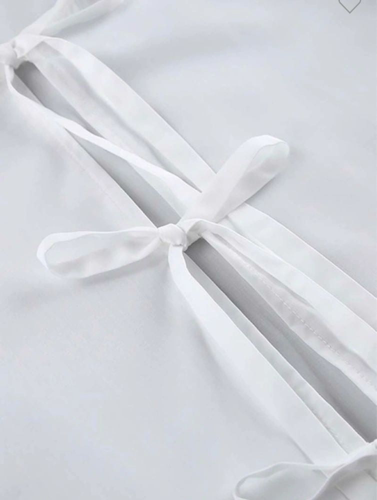 White Long Sleeve Tie Front Top