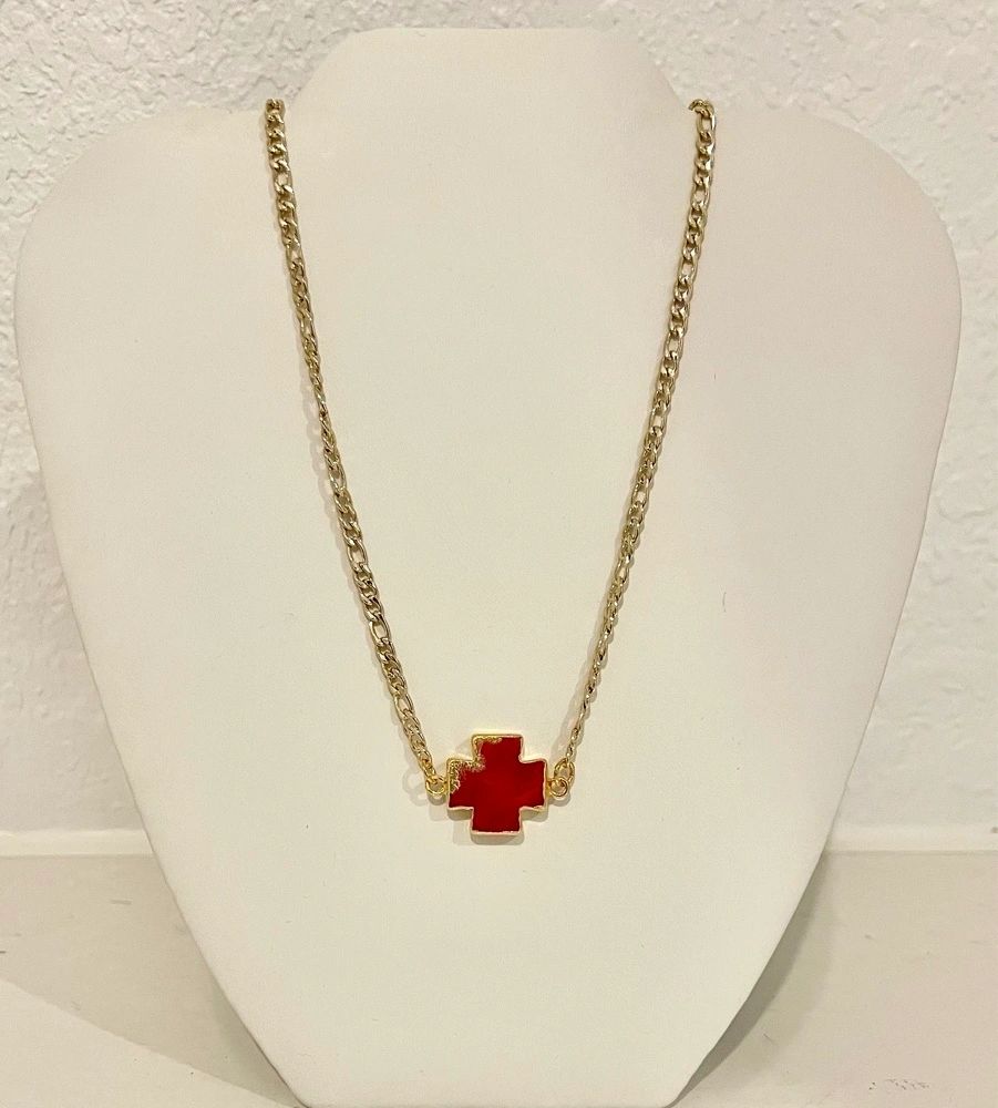Red Square Cross Necklace
