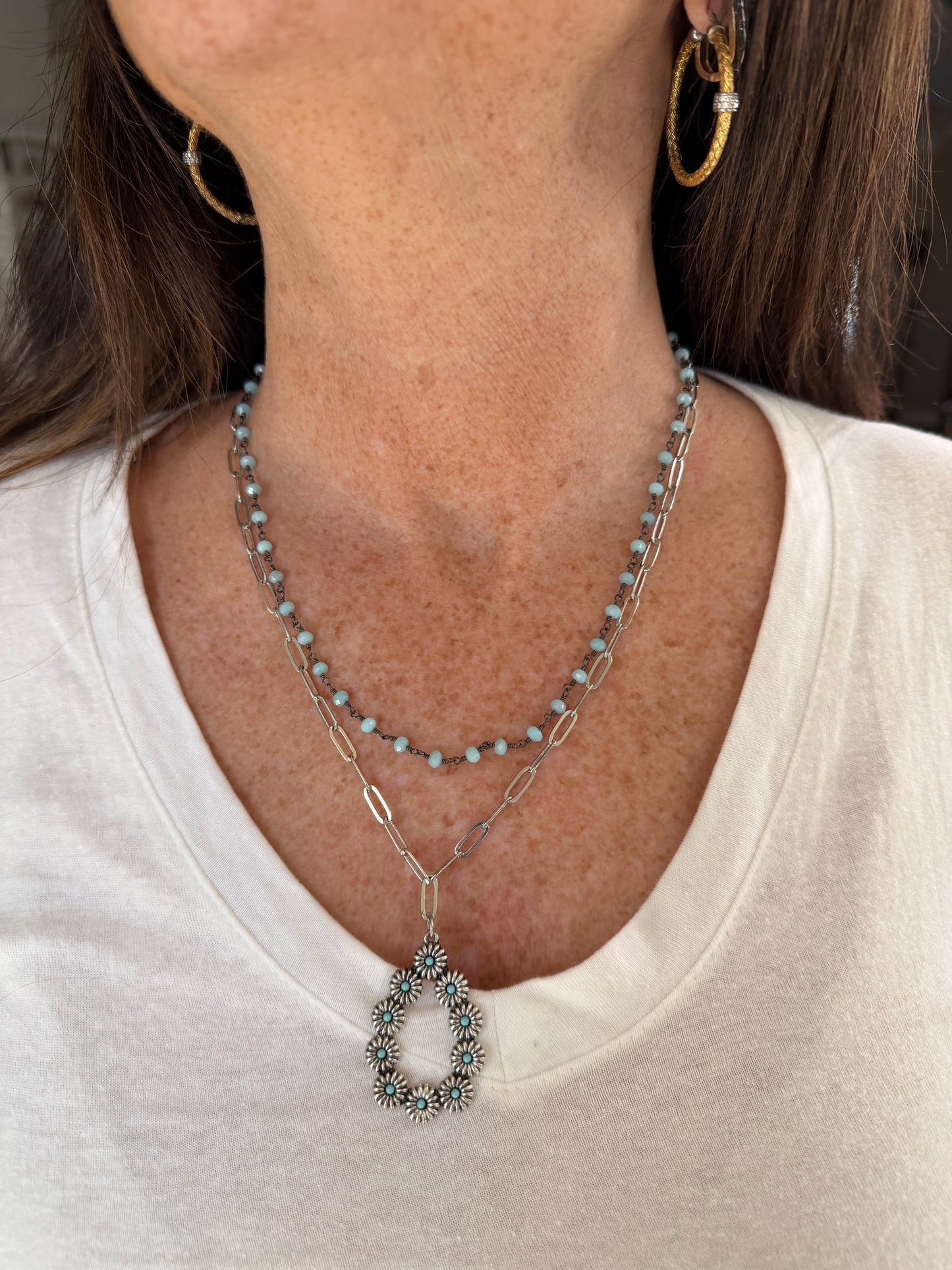 Double Layer Squash Blossom Turquoise Necklace