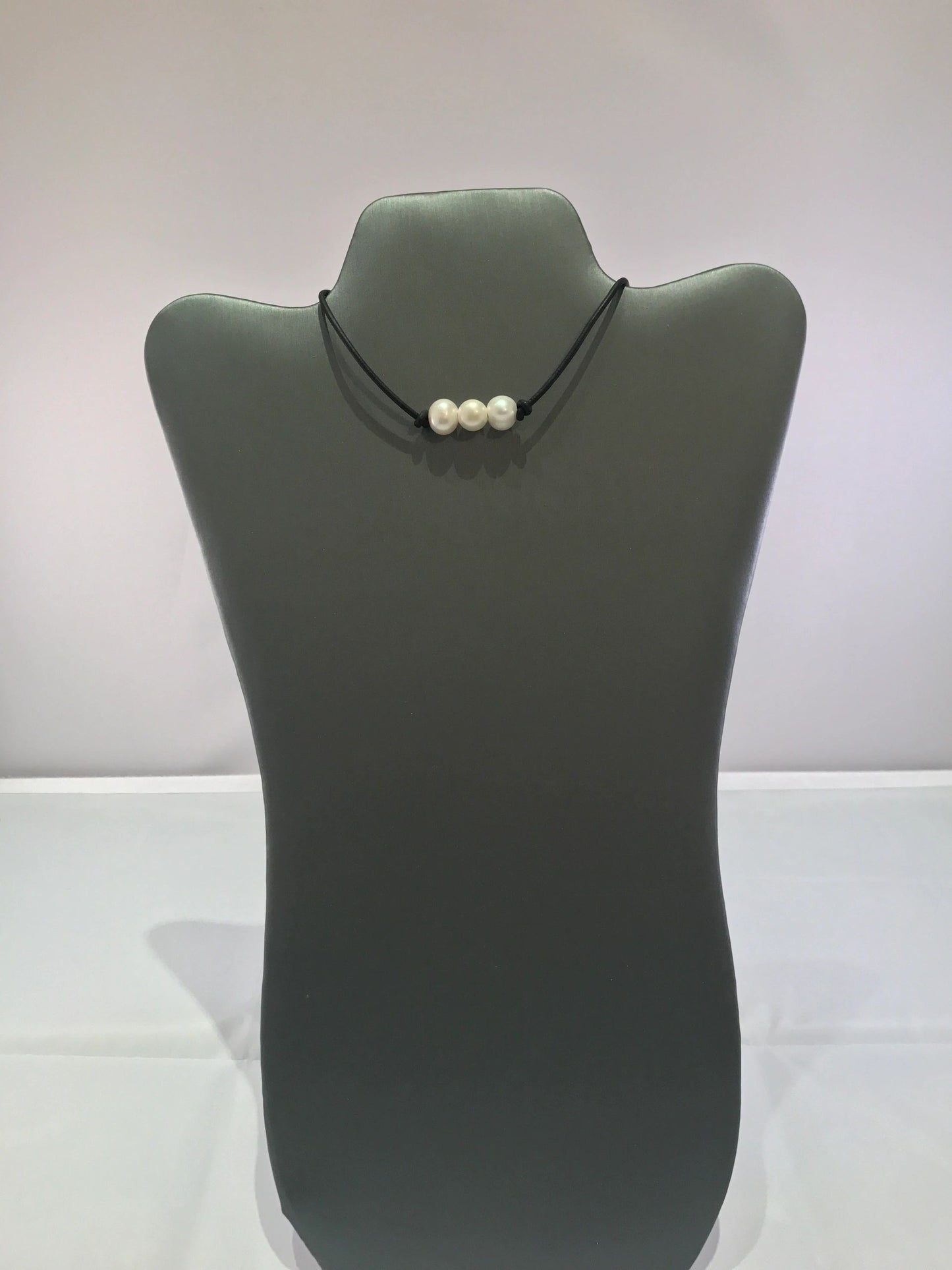 Triple White or Dark Freshwater Pearl Leather Cord