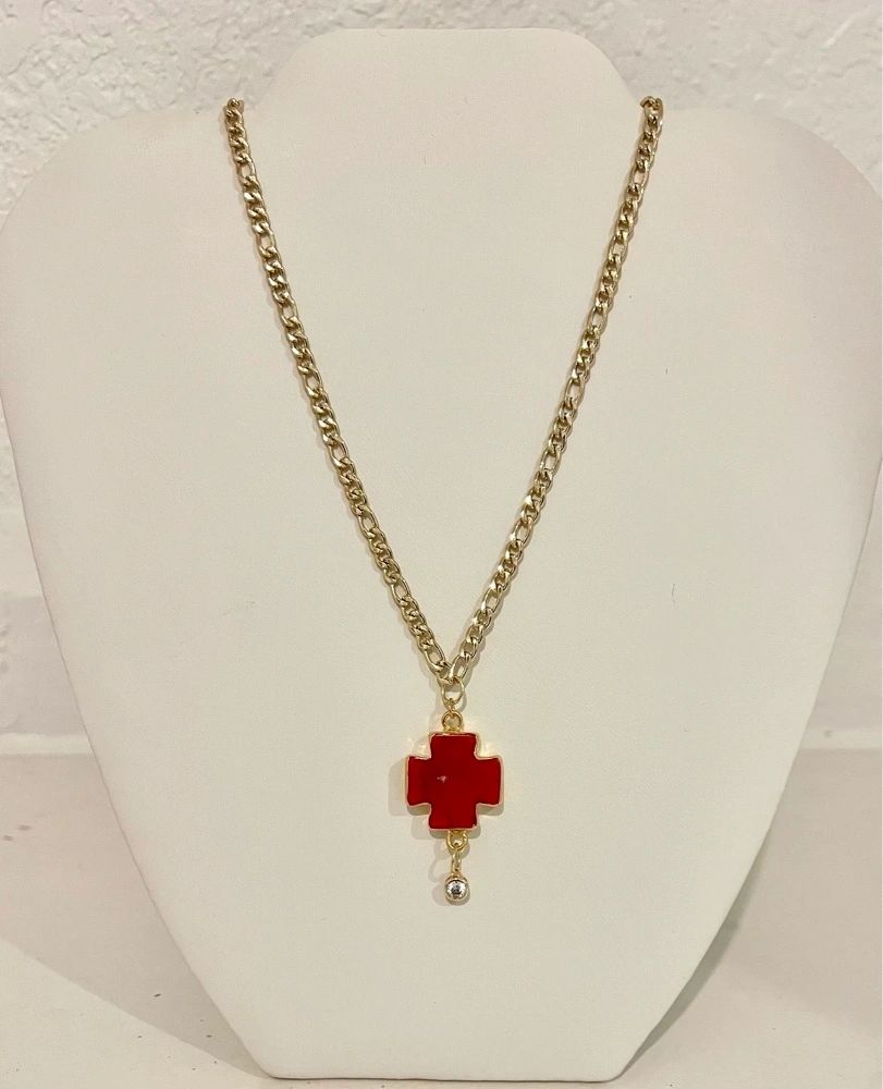 Square Red Cross Necklace