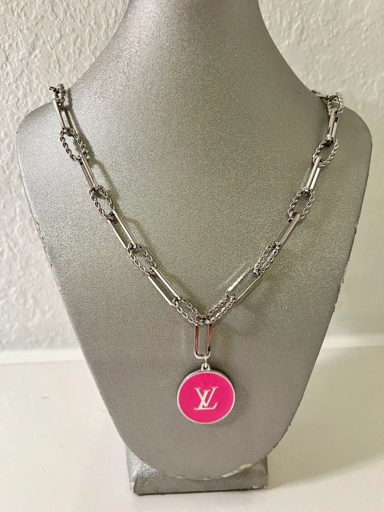 Chunky Silver Designer Inspired LV Necklace