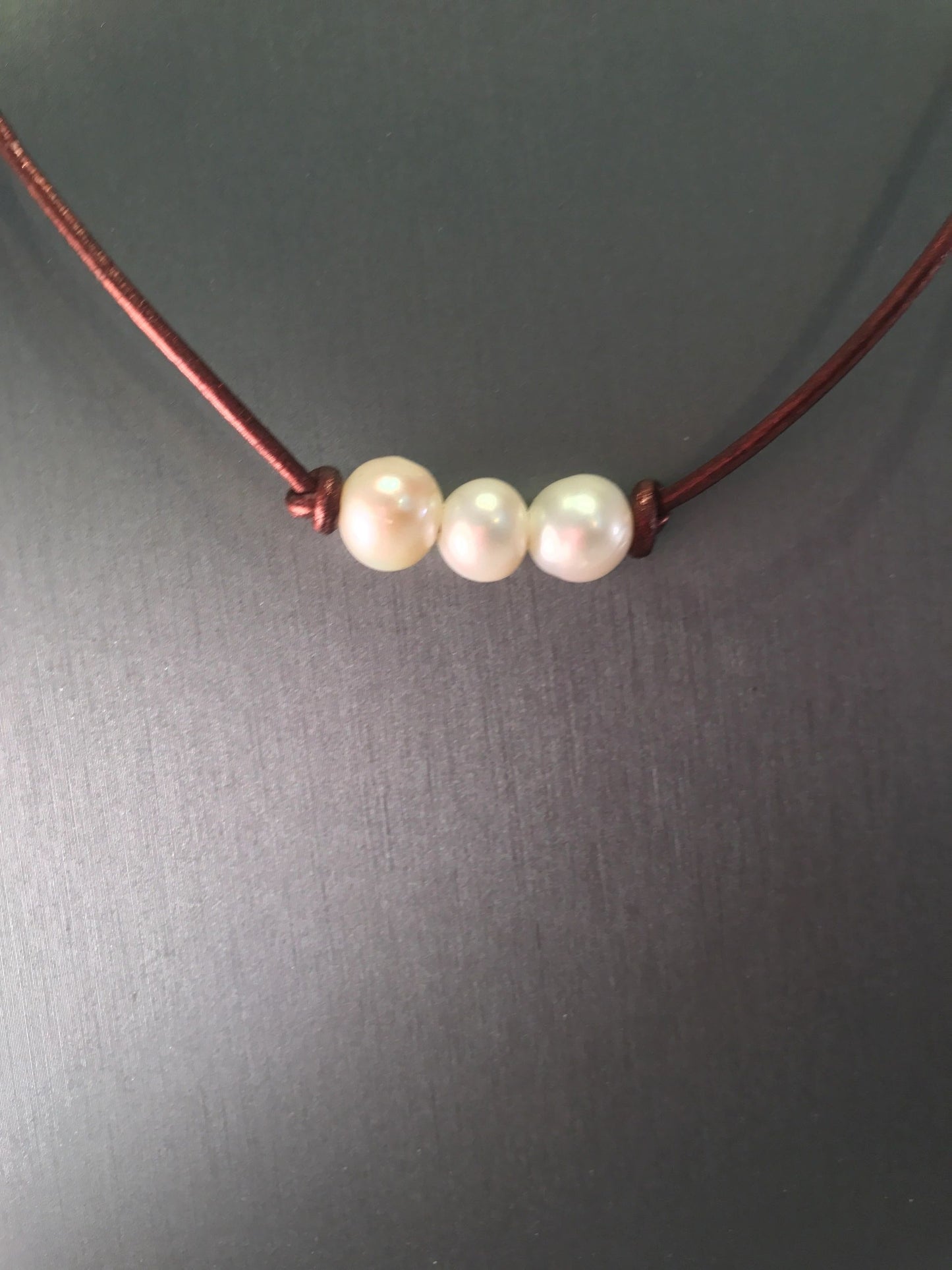 Triple White or Dark Freshwater Pearl Leather Cord