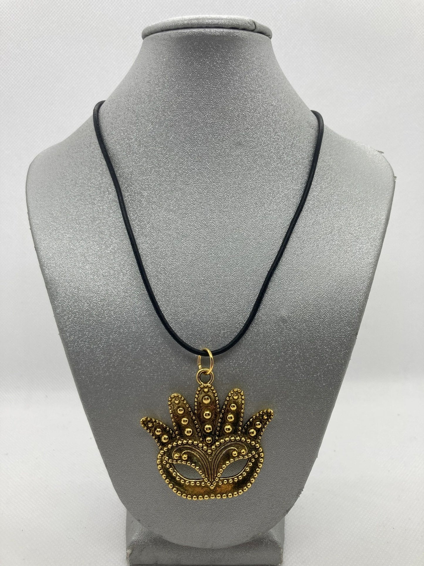Gold Mardi Gras Mask Necklace