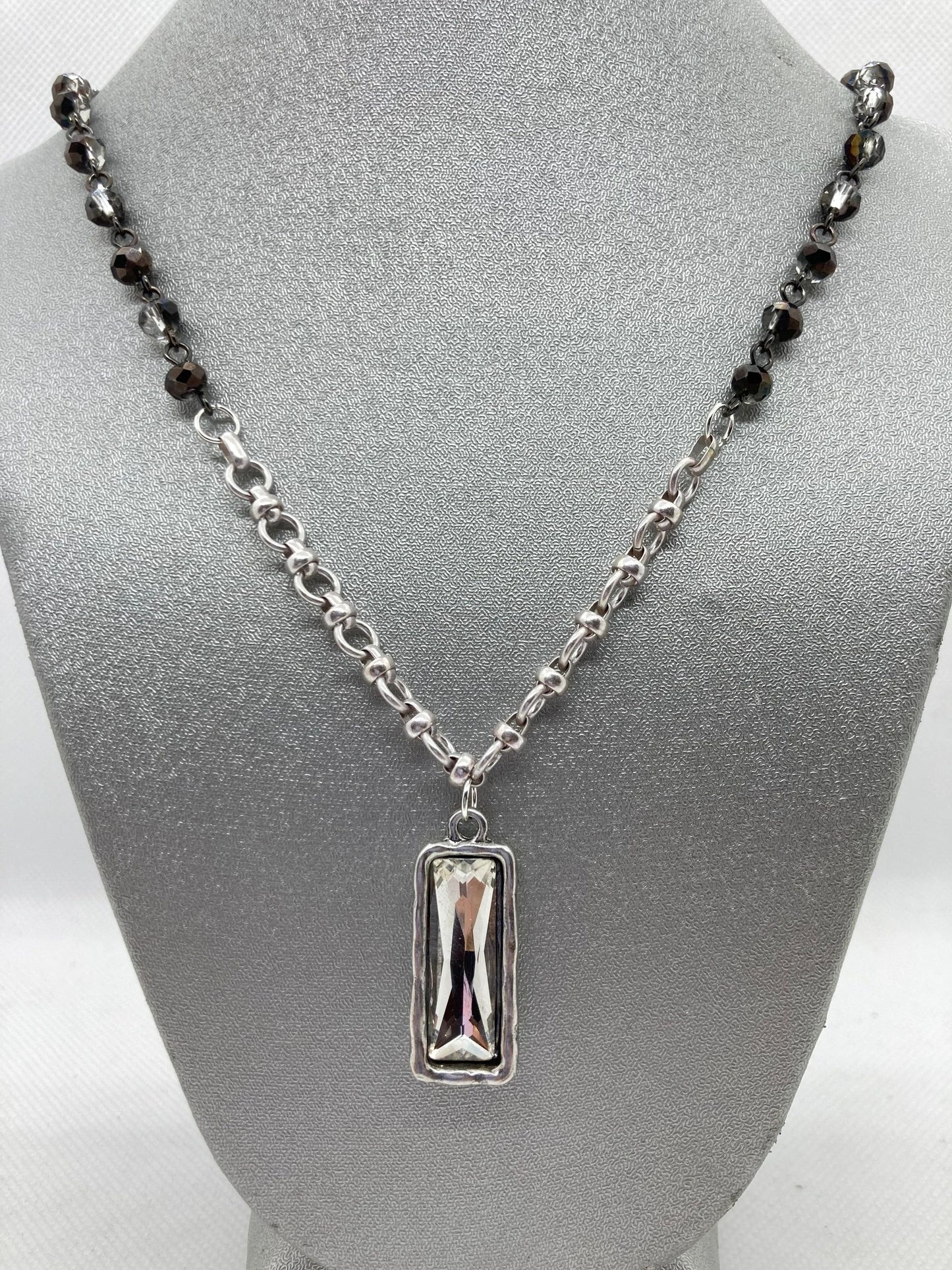 Black Bead and Chain Necklace