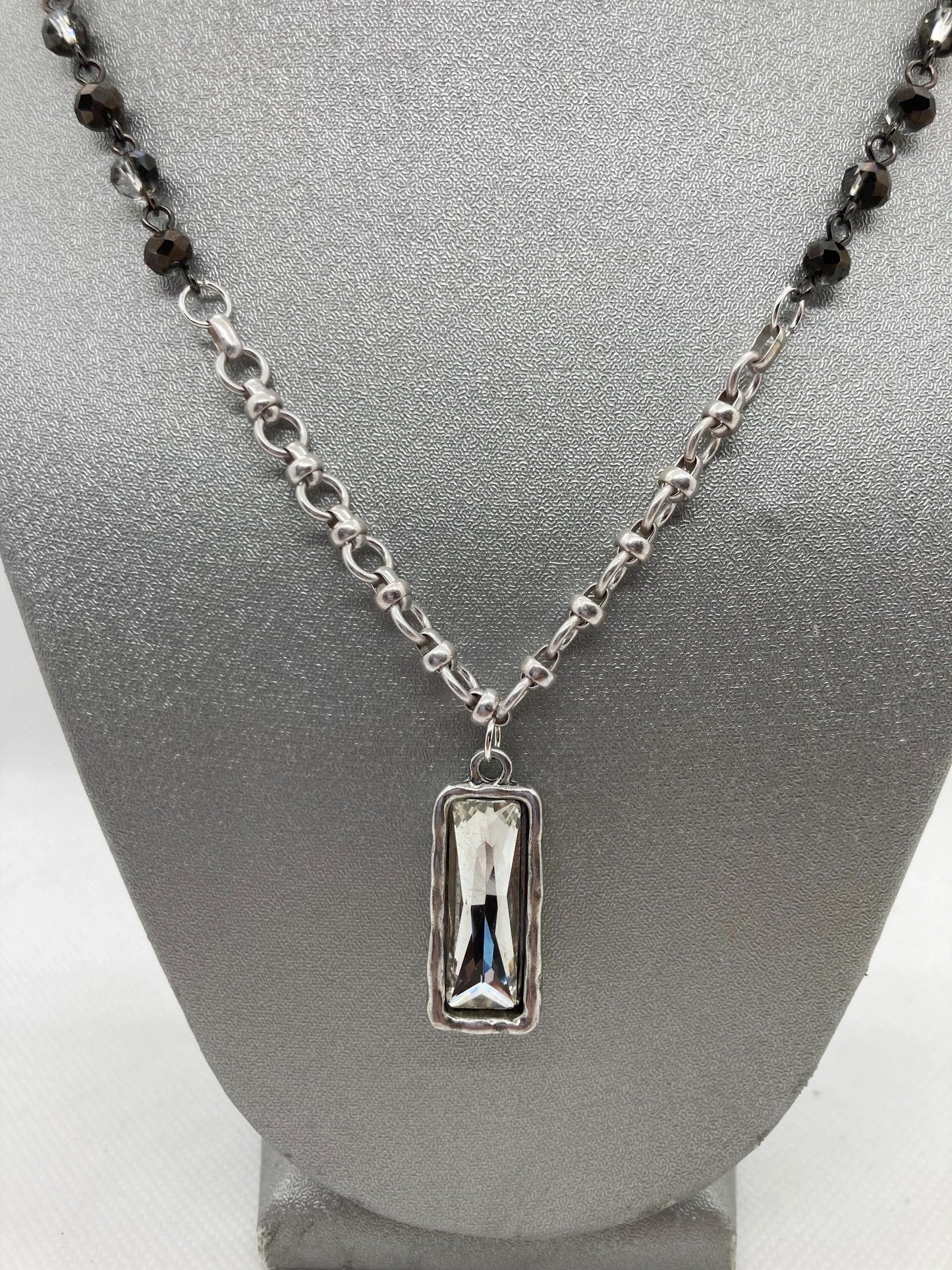 Black Bead and Chain Necklace