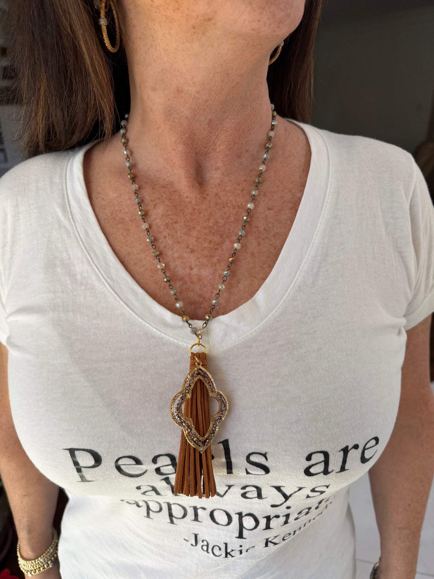Rodeo Style Beaded Necklace with Suede Tassel
