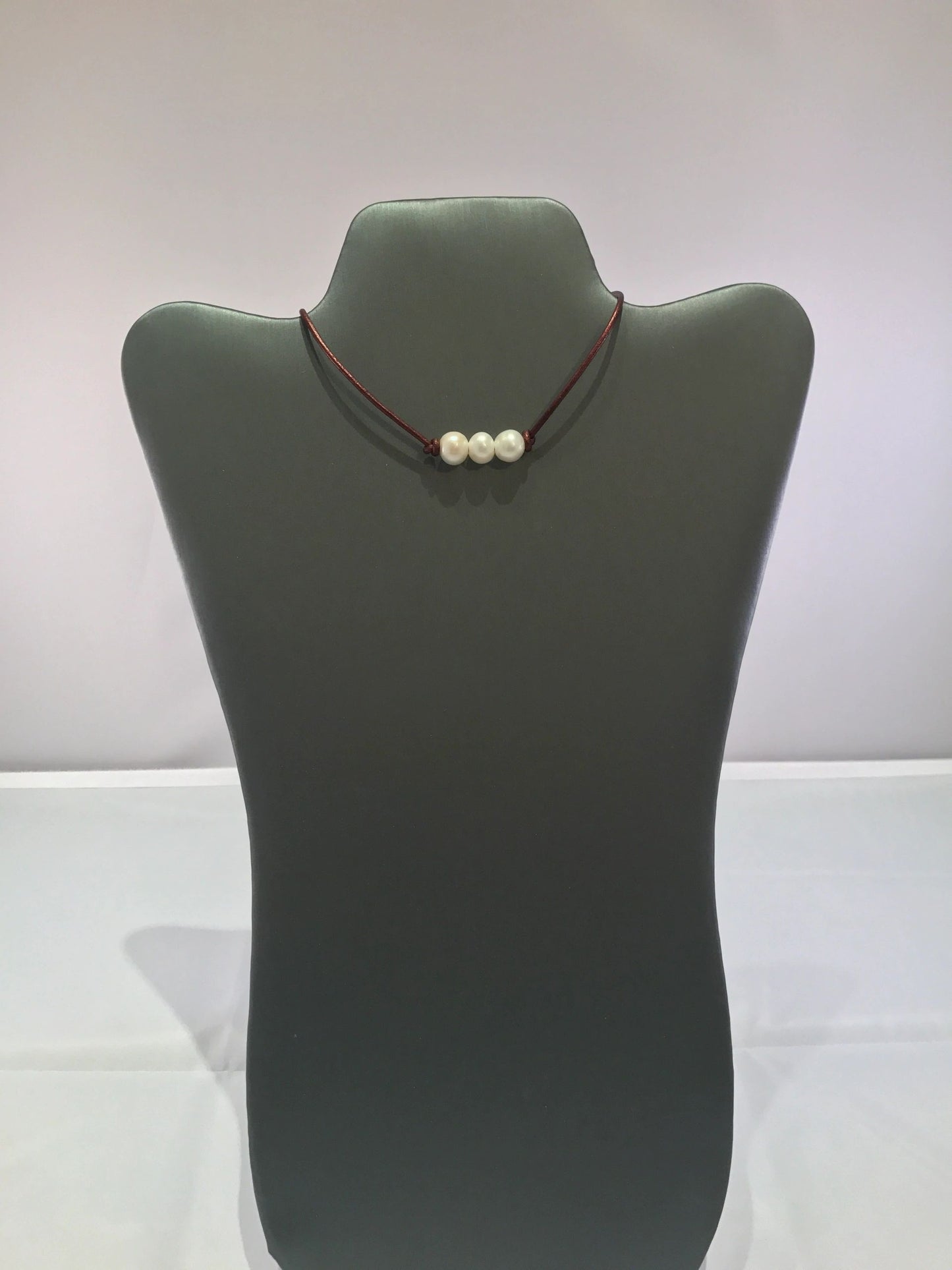 Triple White or Dark Freshwater Pearl Leather Cord