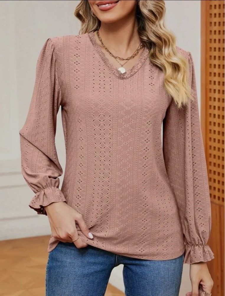 Blush Pink Eyelet long Sleeve Top