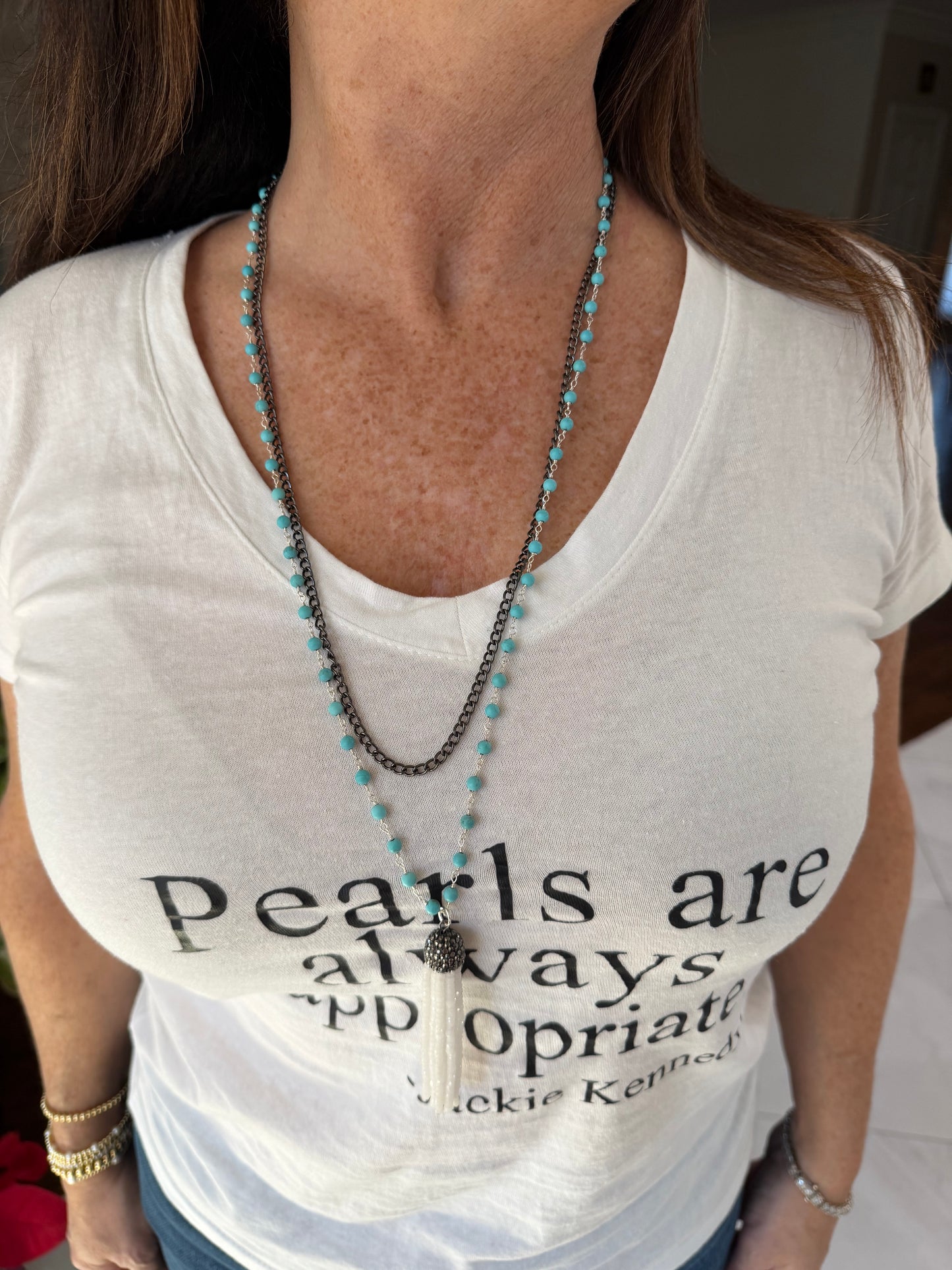 Double Layer Turquoise Tassel Necklace