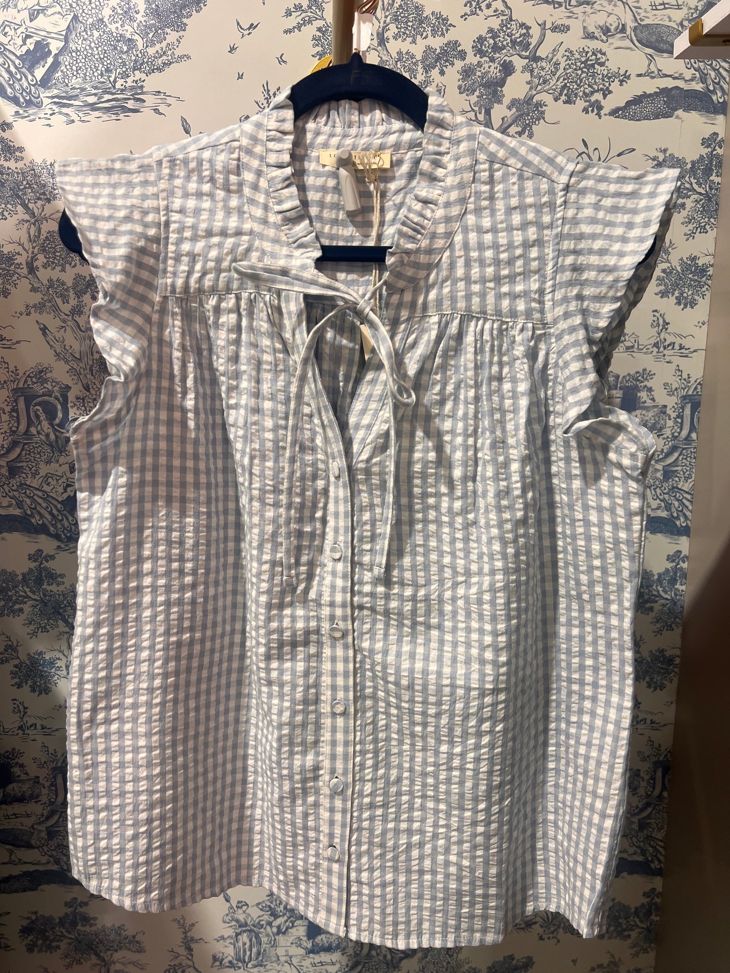 Gingham Short Sleeve Button Down Top
