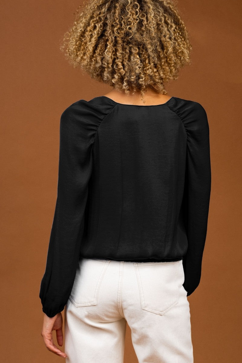 V-Neck Raglan Sleeve Blouse Black