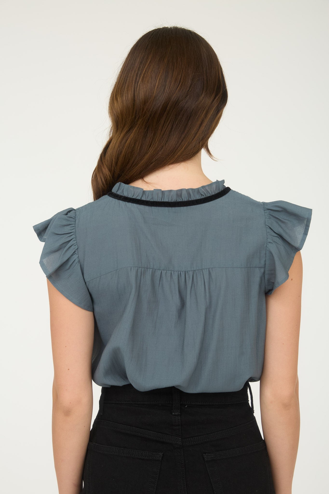 Dusty Teal tie front blouse