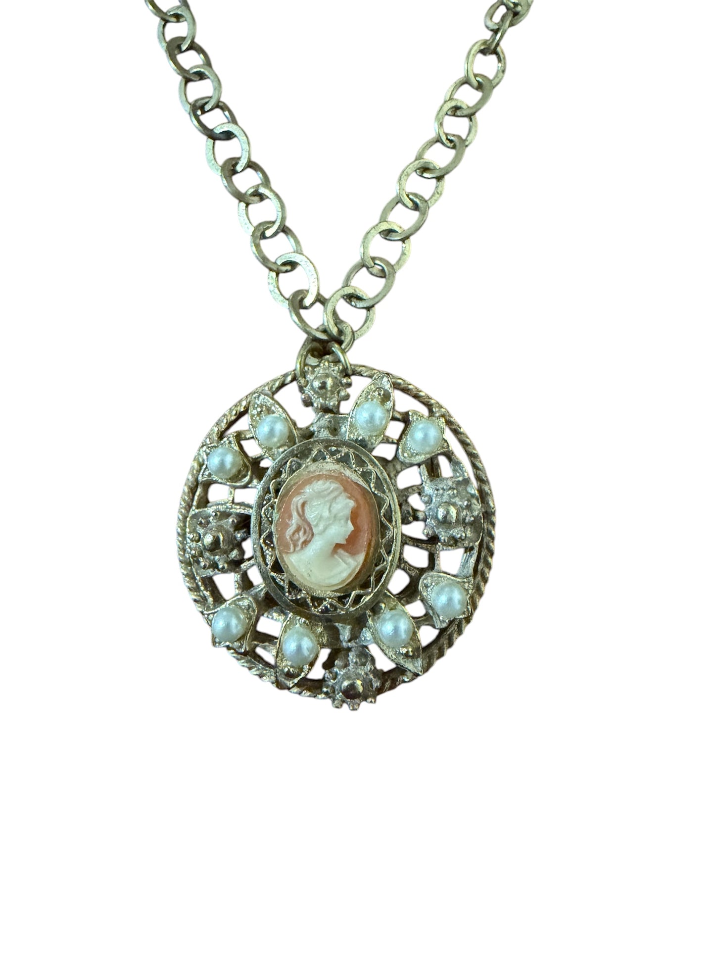 Vintage Cameo Brooch Necklace