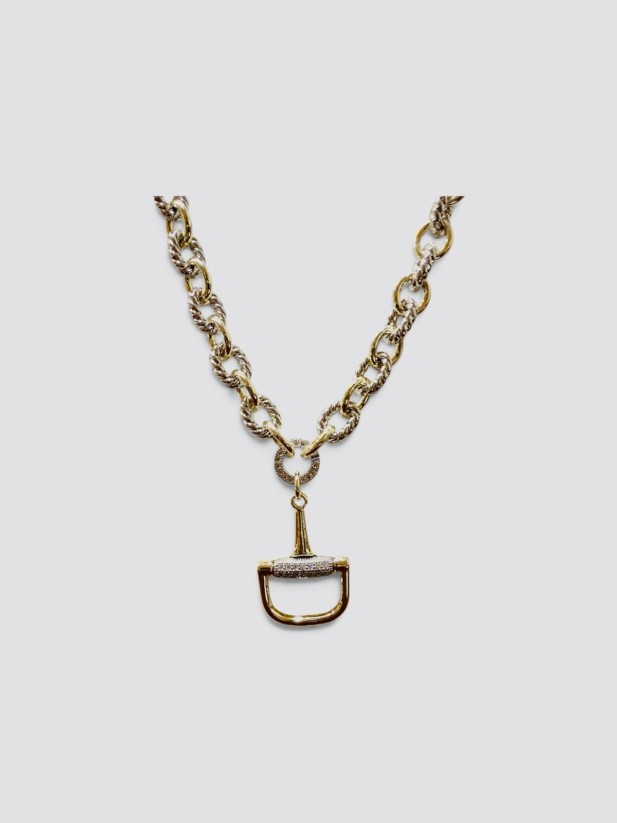 Chunky Two-Tone Pave’ Gold/Silver Horse Bit Necklace