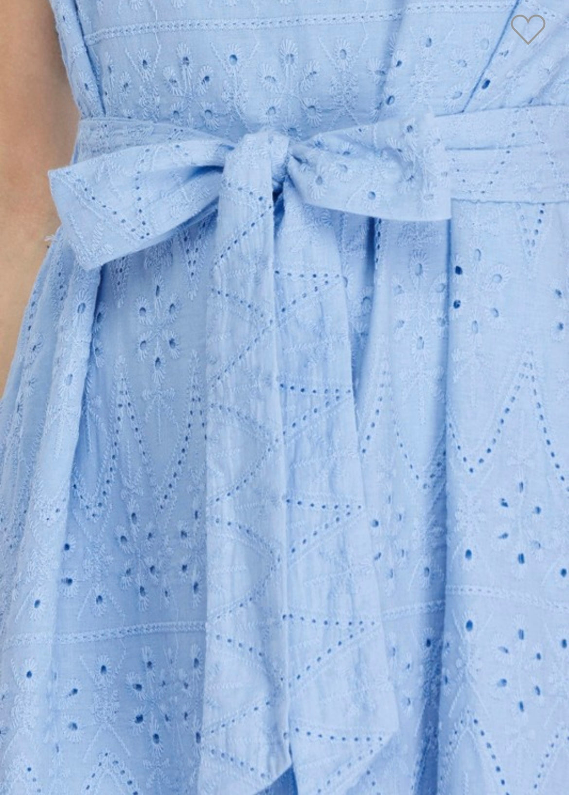 Blue Solid Eyelet Midi Dress