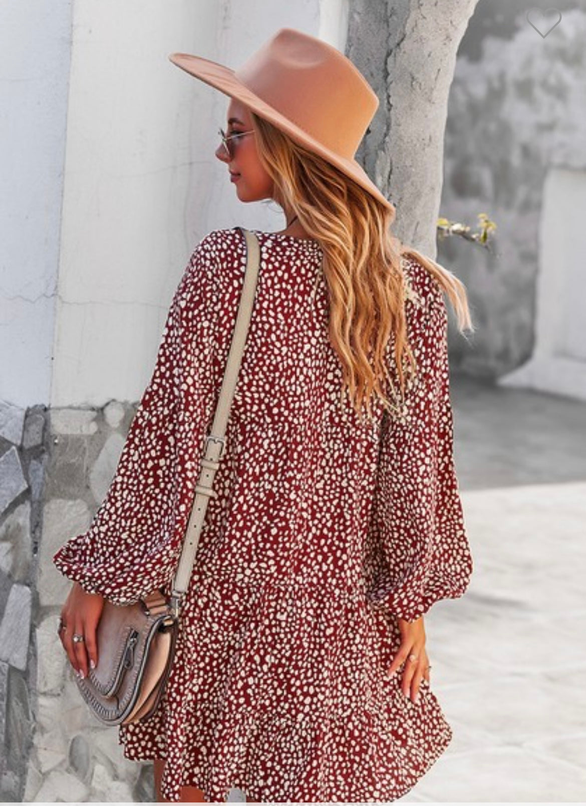 Maroon and White Polka Dot Dress
