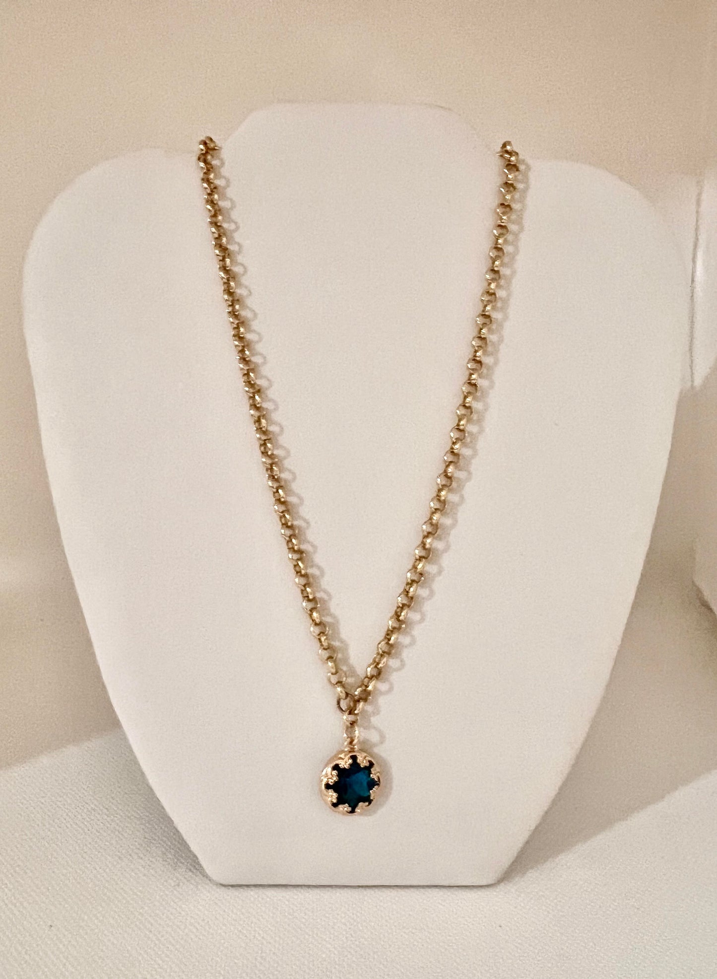 Gold Rolo Chain with Green Pendant