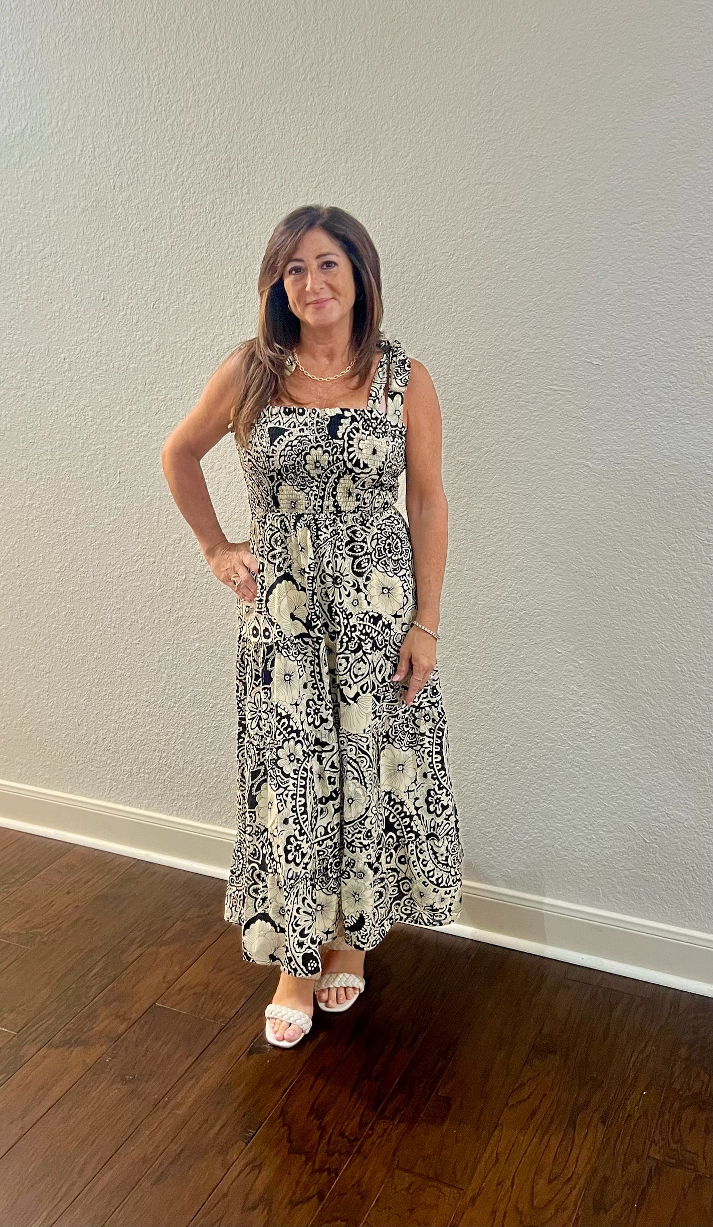 Black and White Long Floral Dress