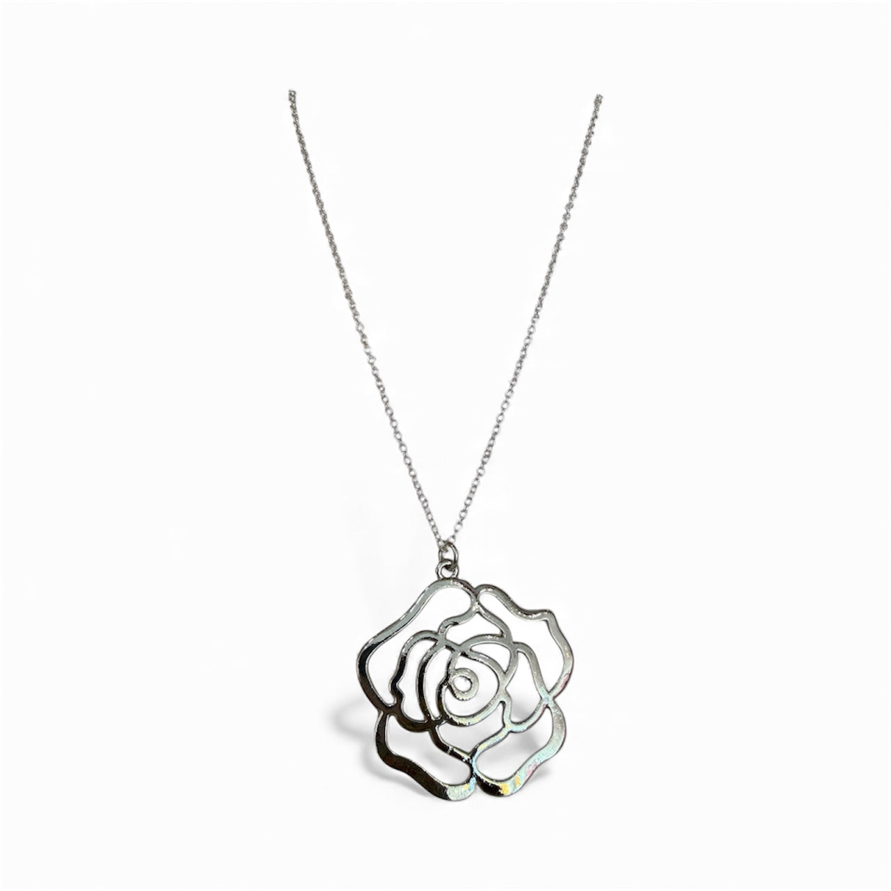Silver Rose Pendant Necklace