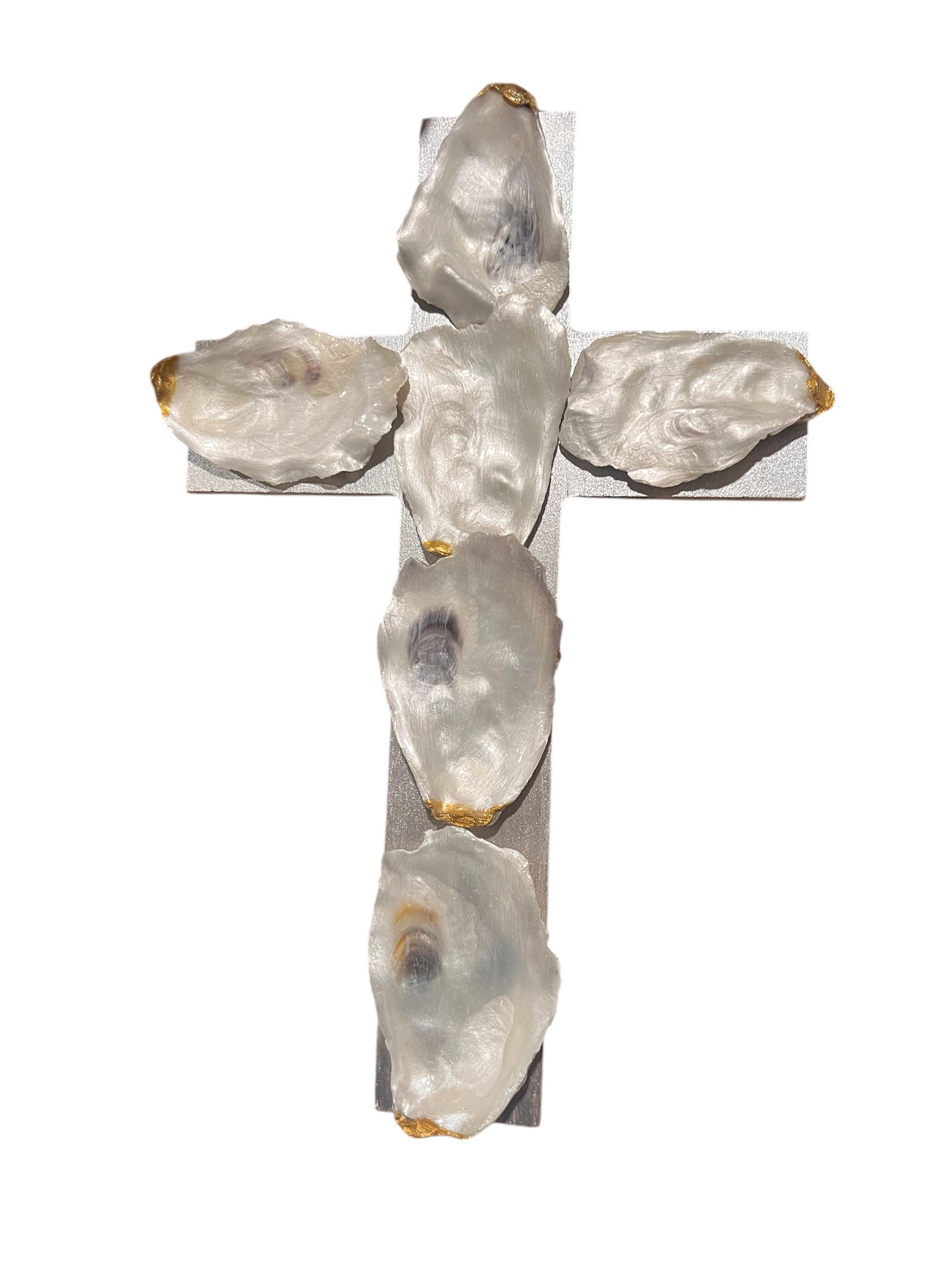 Silver Painted Oyster Shell Cross