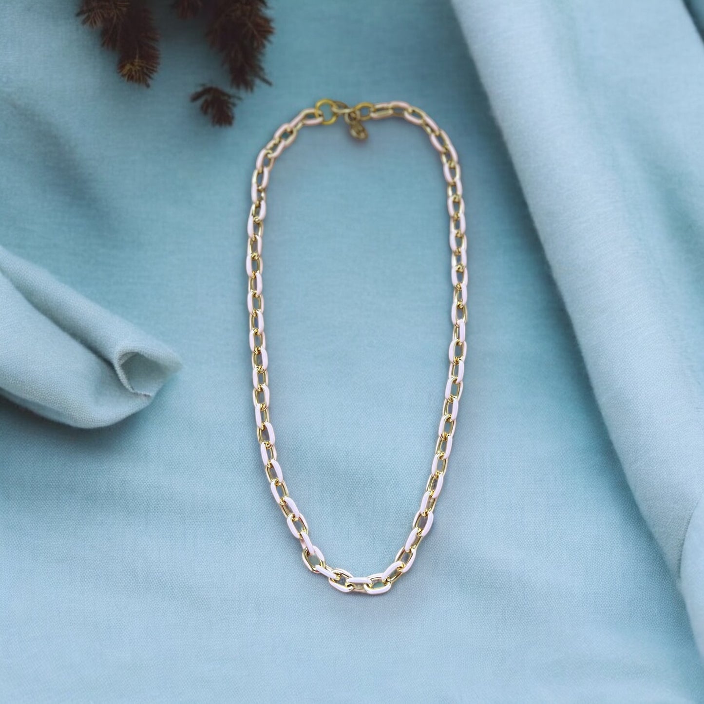 Light Pink Enamel Gold Necklace