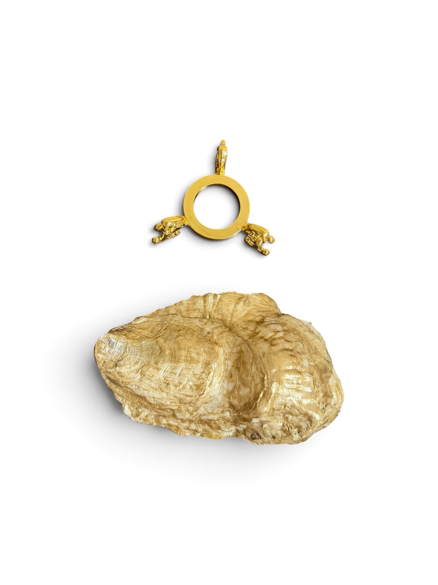 Spanish Inspired Oyster Shell blue, yellow trimmed in gold w/ gold stand