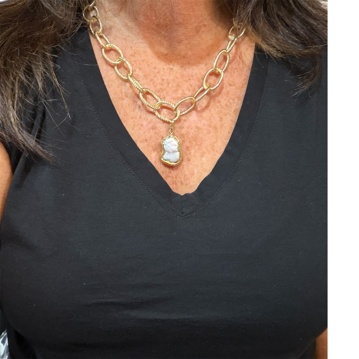 Freshwater Pearl Chunky Gold Chain Necklace