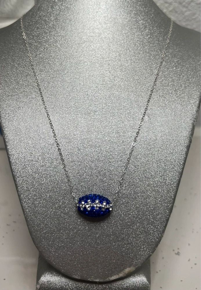 Blue and White Pave’ Football Necklace