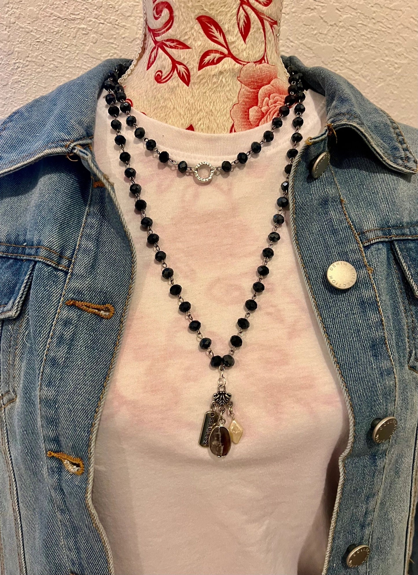 Double Wrap Beaded Charm Necklace