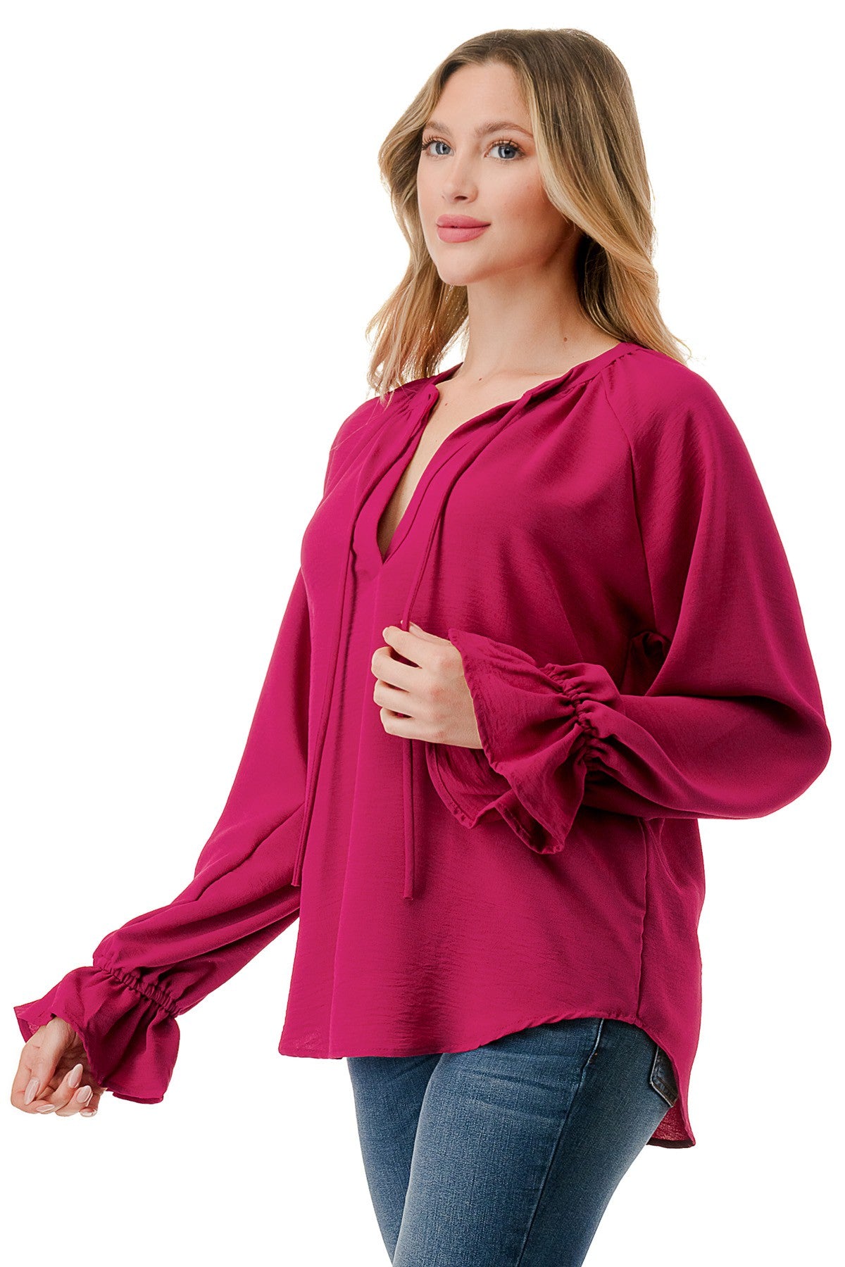Berry Long Sleeve Peasant Top