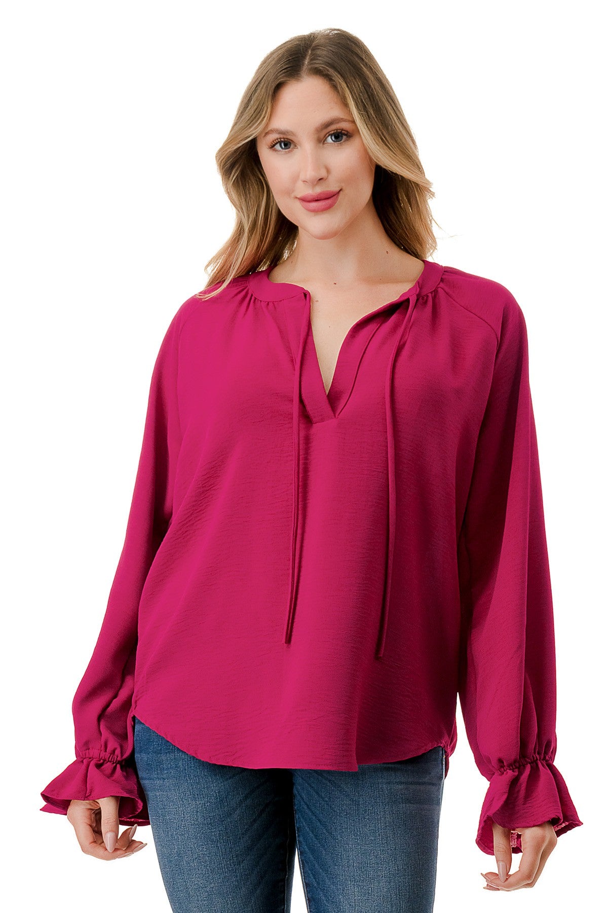 Berry Long Sleeve Peasant Top