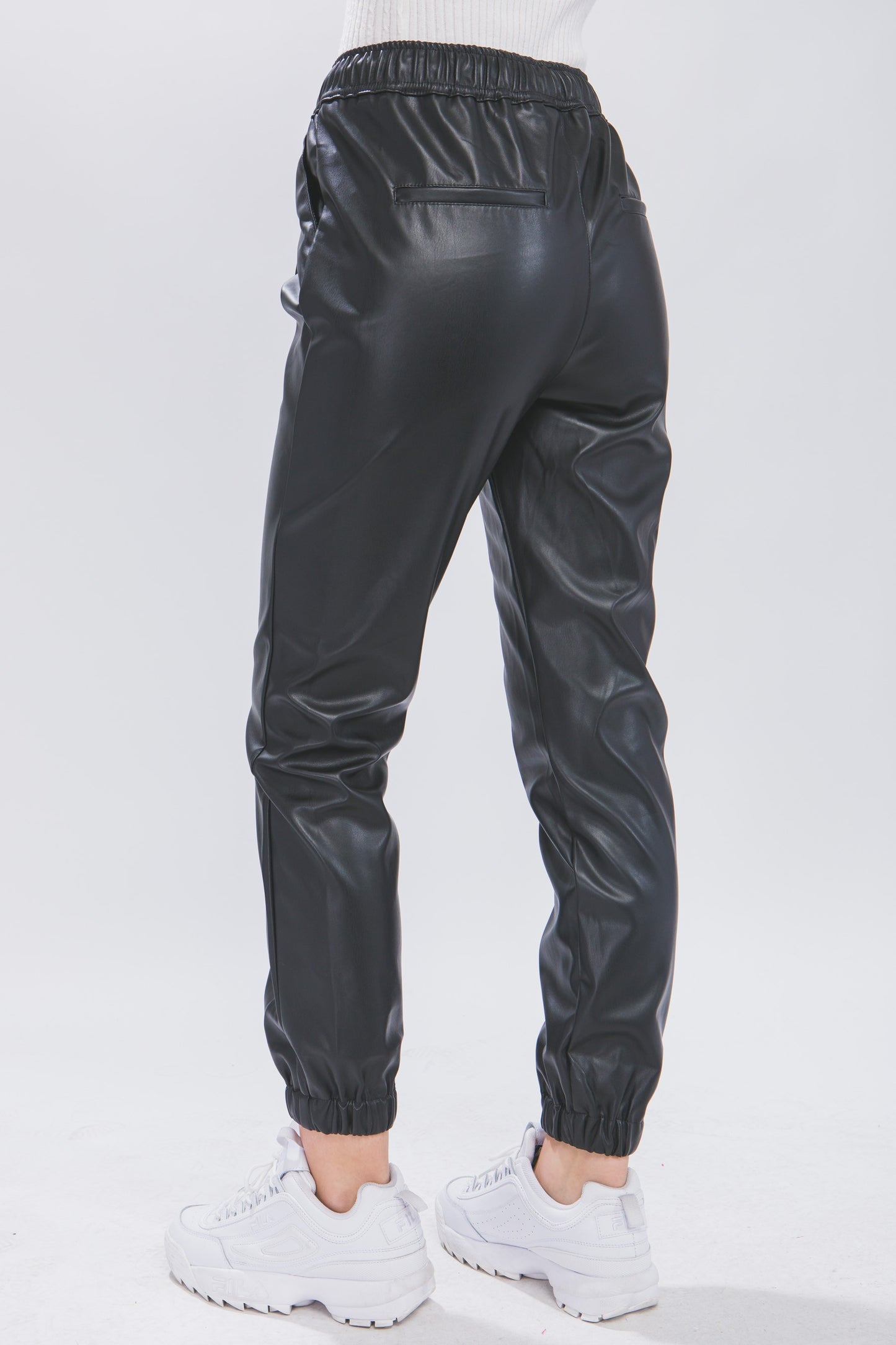 Faux Leather Black Joggers