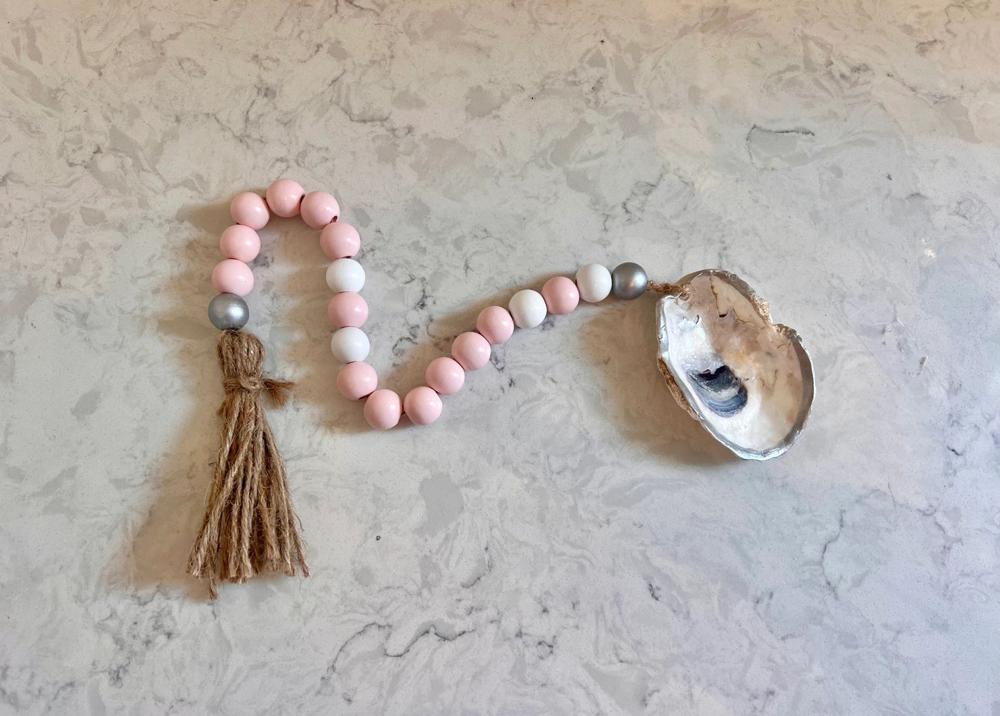 Pink and White Bead with Oyster Shell