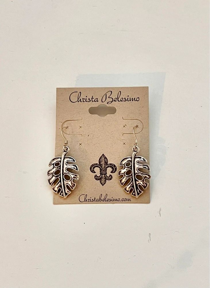 Monstera Leaf Earrings Silver