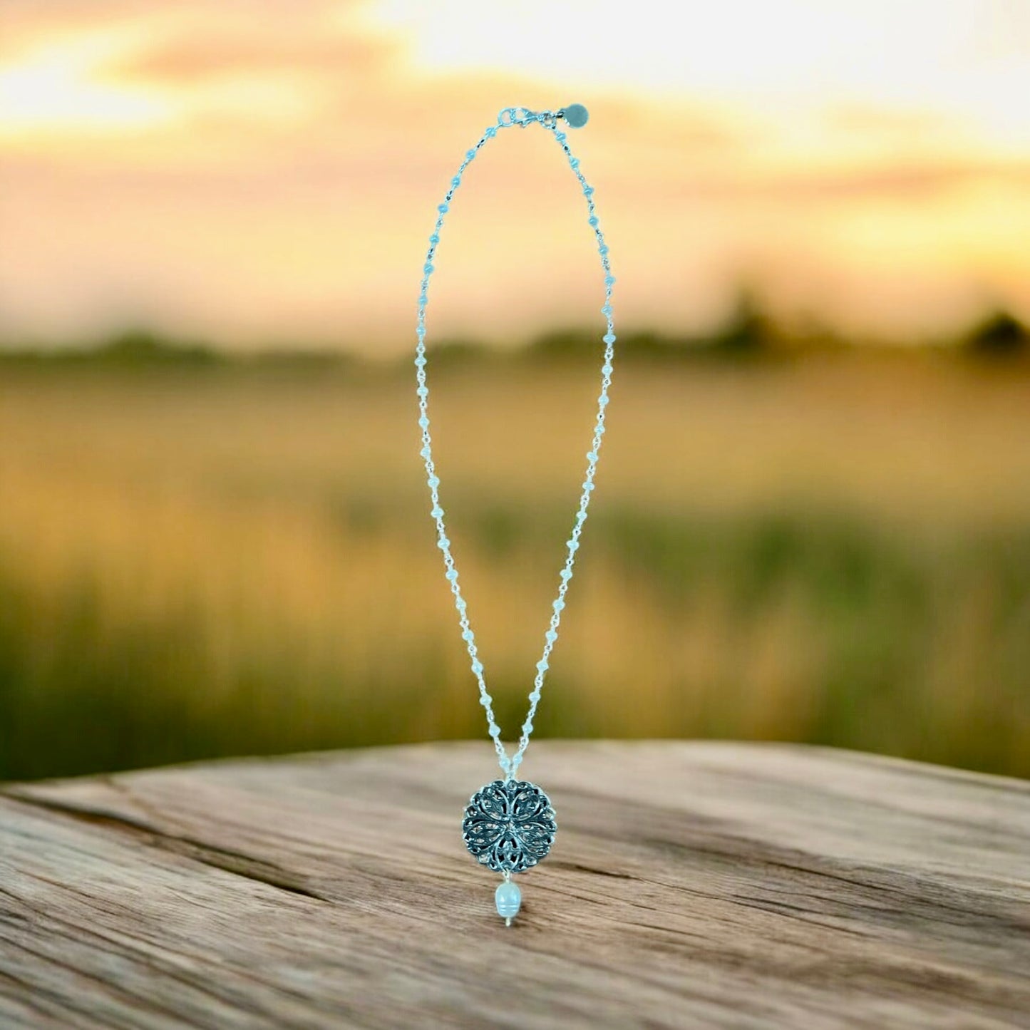 Pearl and Silver Disc Necklace
