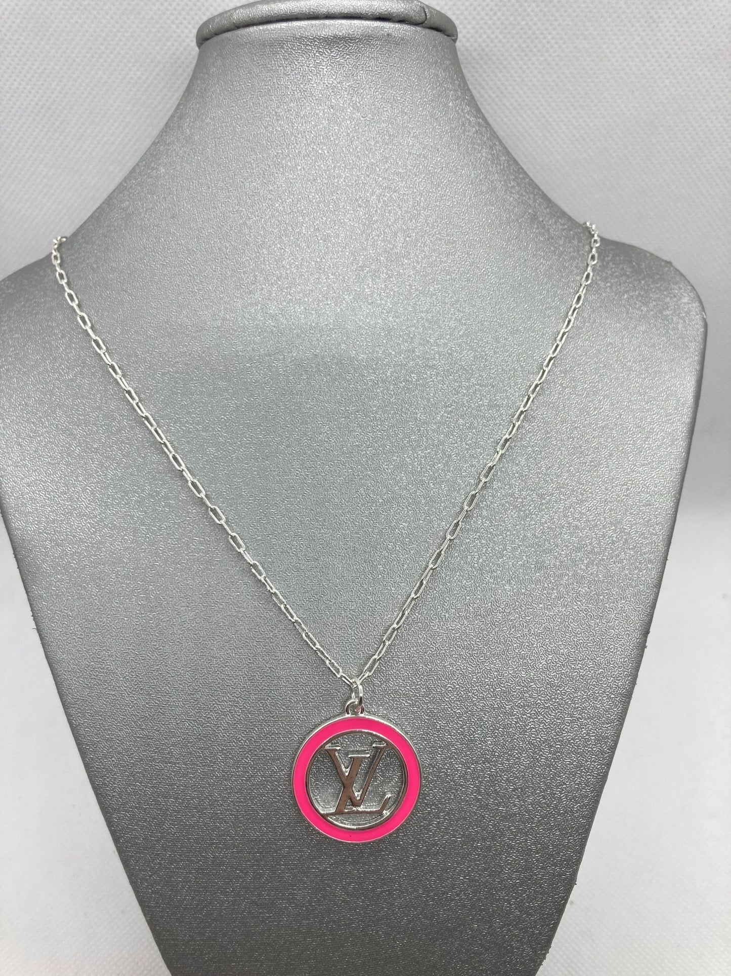 Hot Pink round open Disc Necklace