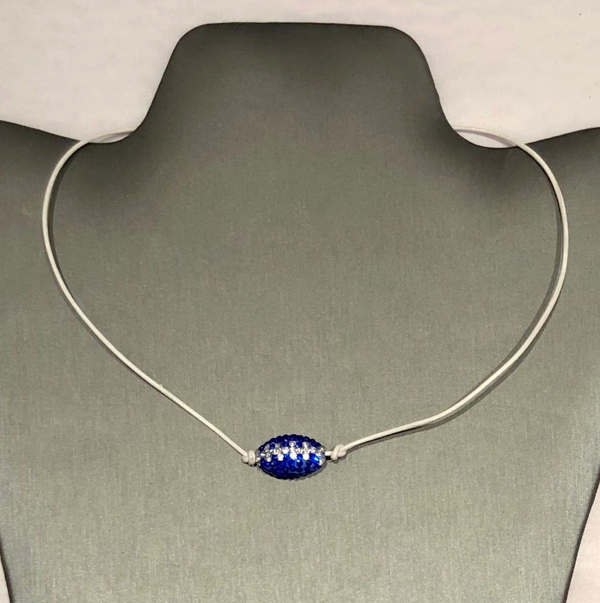 Blue and White Pave’ Football Necklace/ KY State, Utah State, Boise State
