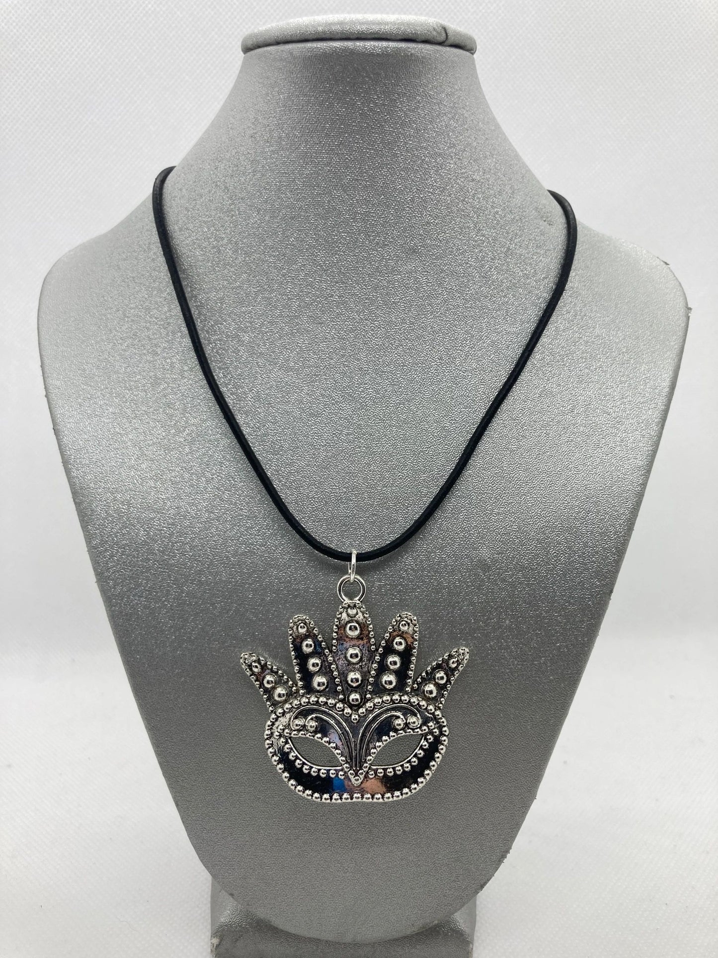 Silver Mardi Gras Mask Necklace