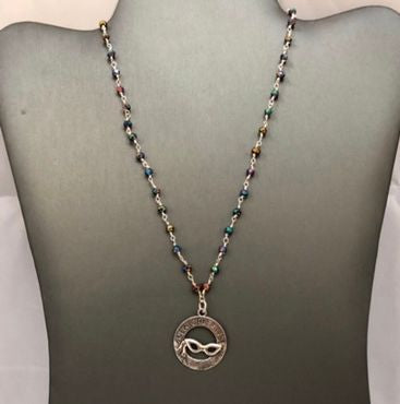 New Orleans Mardi Gras Mask Beaded Necklace Silver