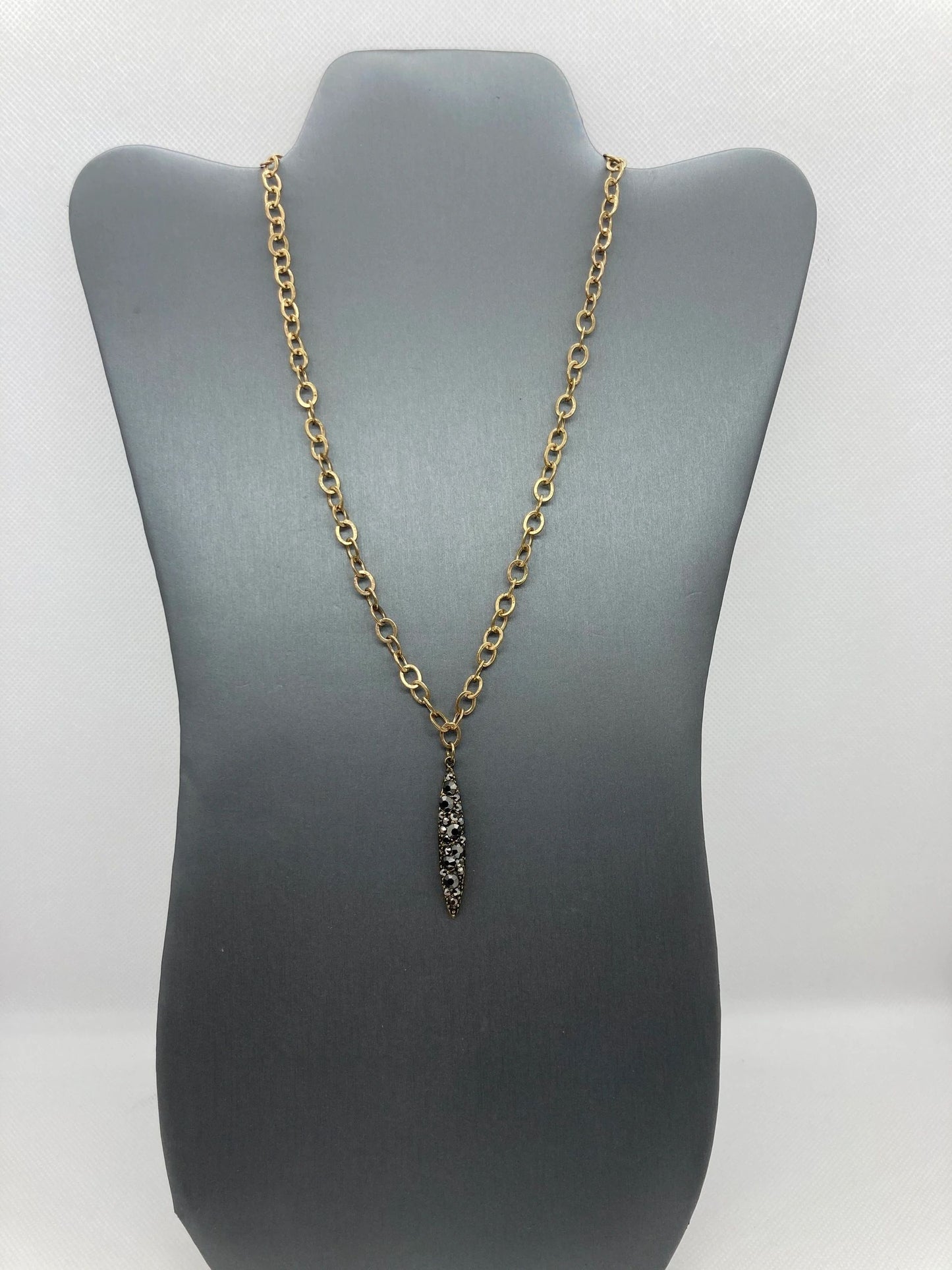 Chunky Brass Chain Markasite Pendant