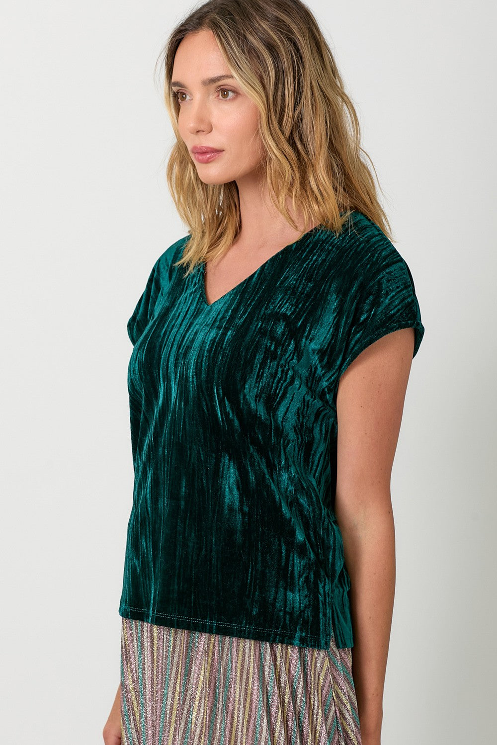 Green Velvet V neck Top