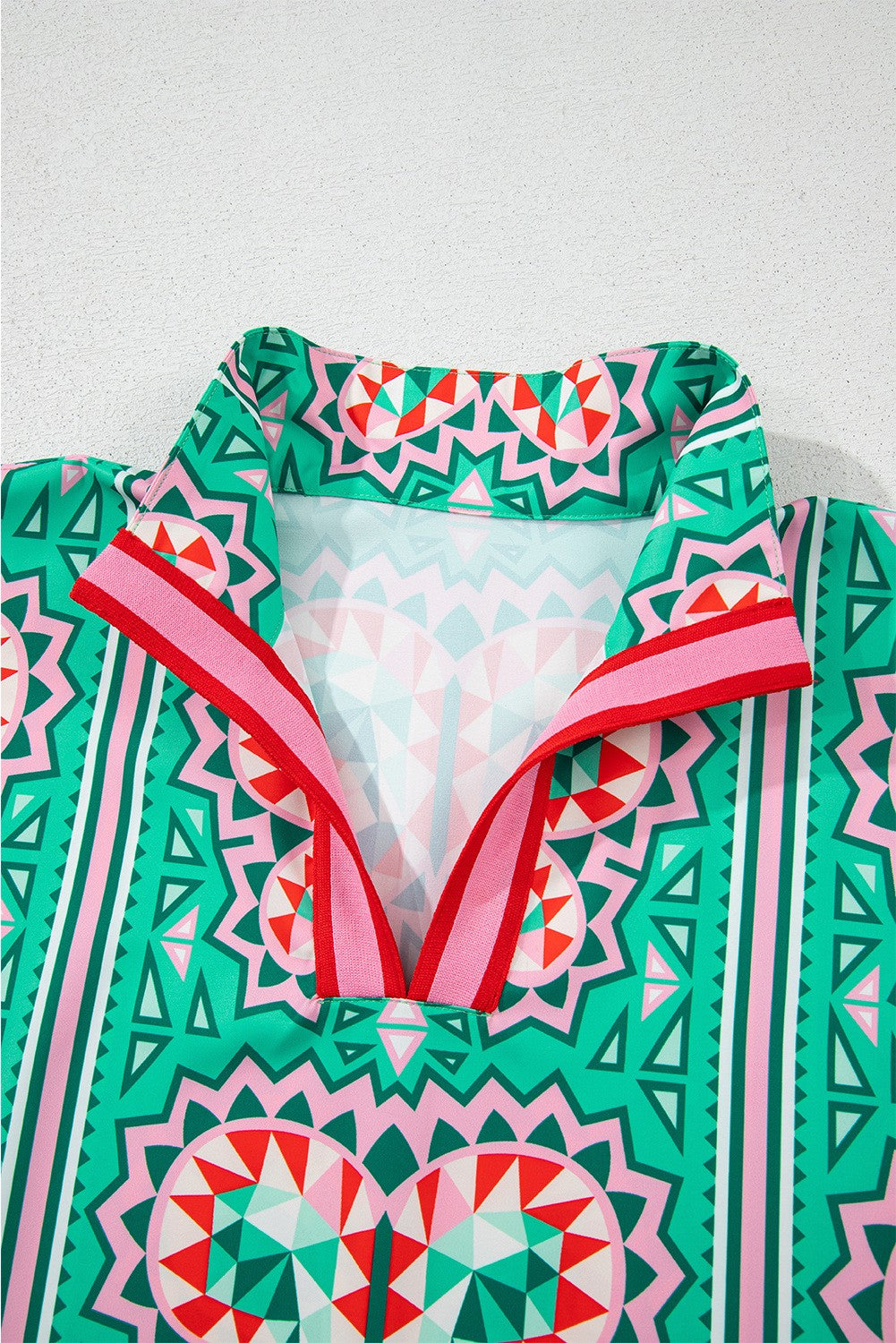 Boho Print Split Neck Blouse