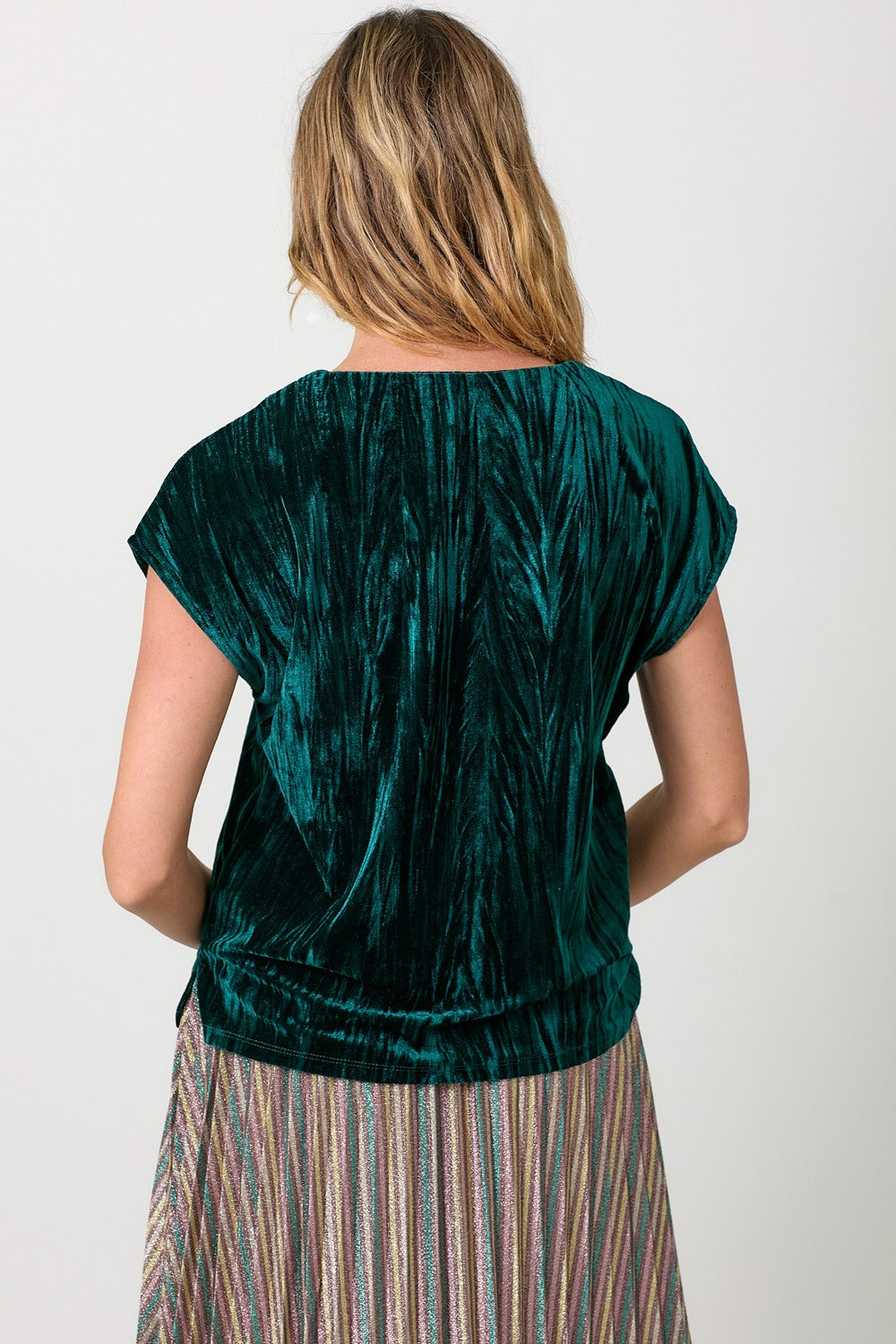 Green Velvet V neck Top