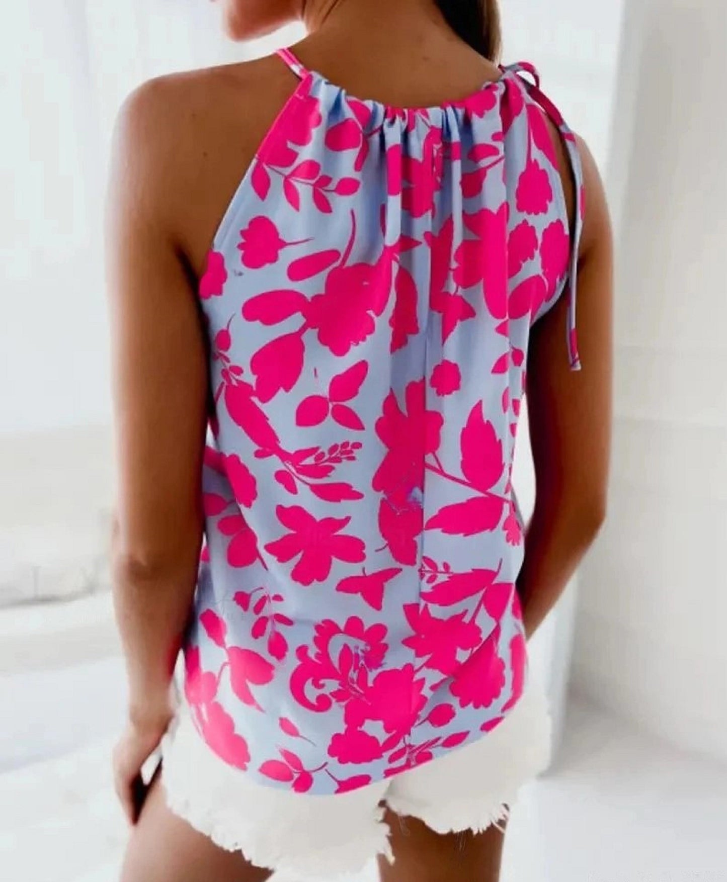 Summer Tie Neck Top Pink