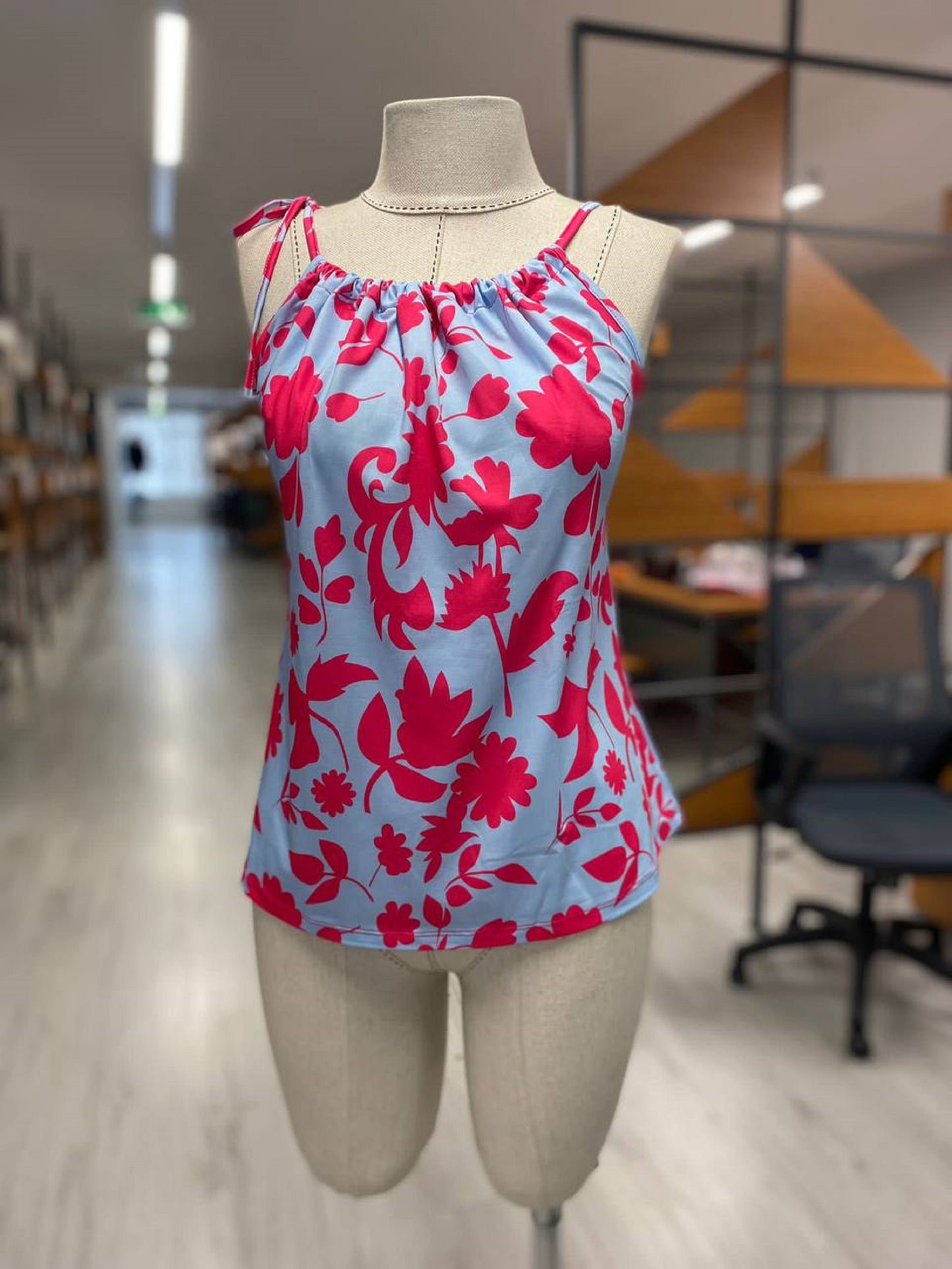 Summer Tie Neck Top Pink