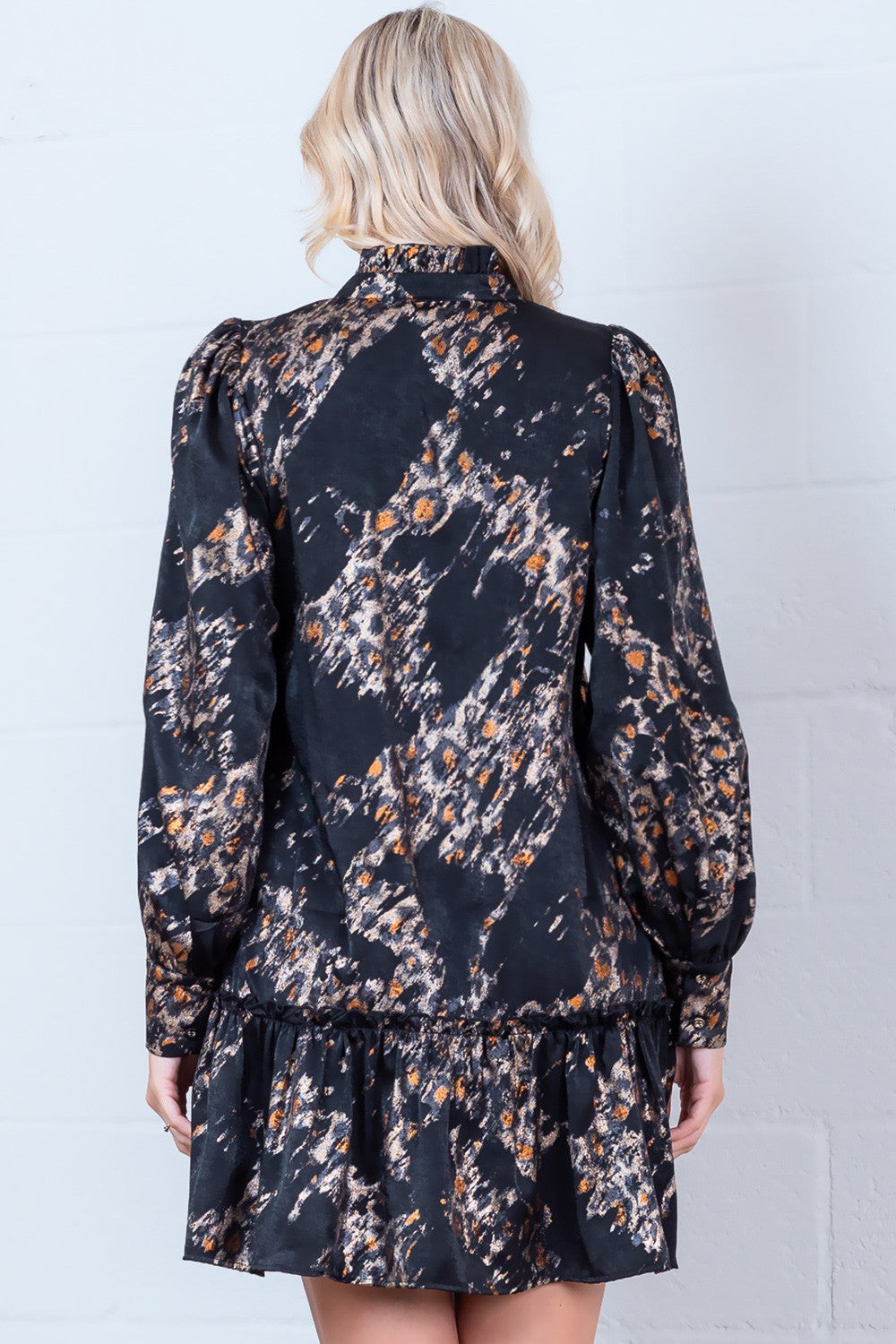 Long Sleeve Print Self Tie Belt- Dress