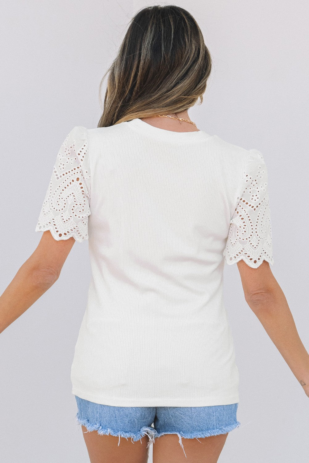White Eyelet Sleeve Top