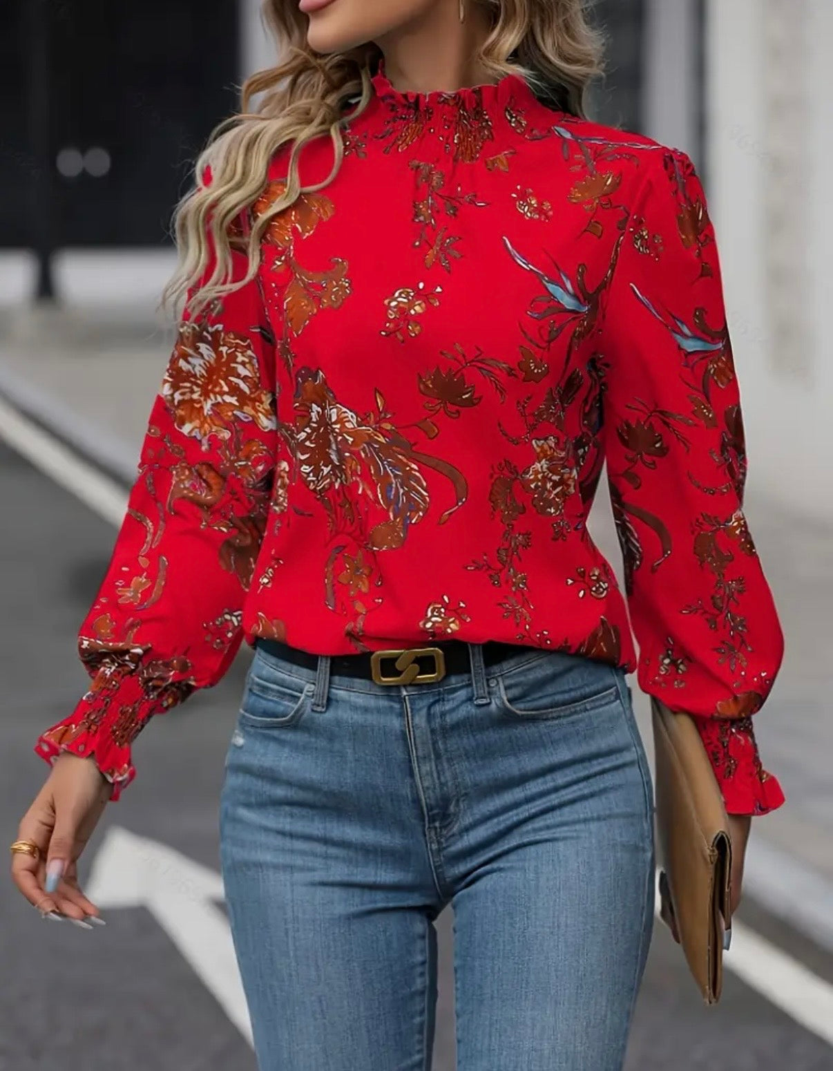 Red Floral Blouse