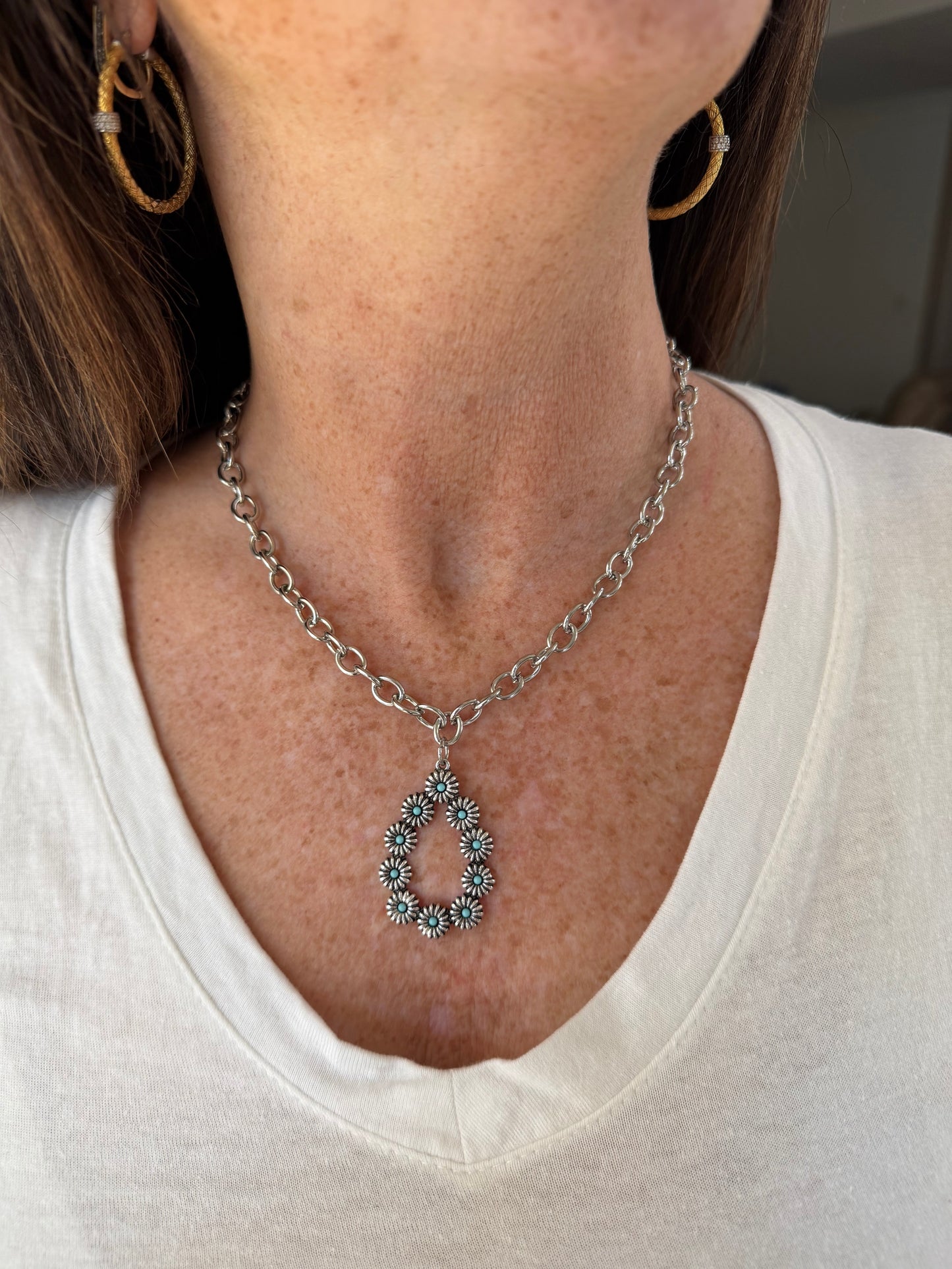 Silver Turquoise Rodeo Style Necklace